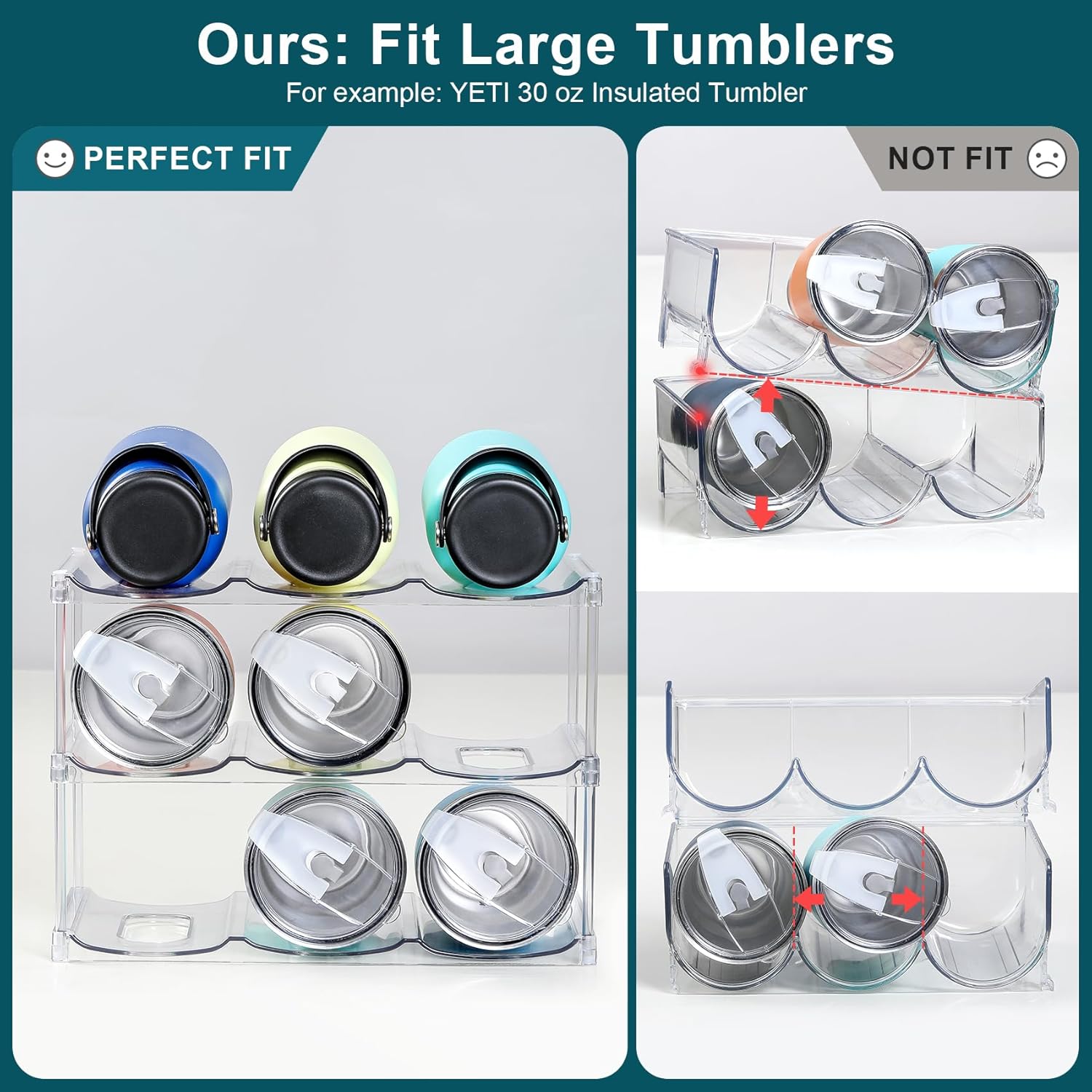 Stackable 3-Tier Water Bottle Holder for Stanley YETI - Clear Racks