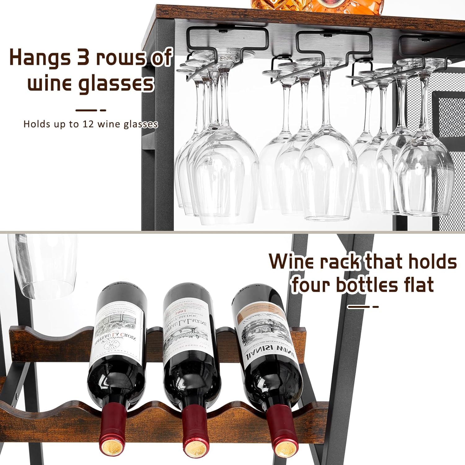 Hayexiha 3-Tier Liquor Stand with Glass Holder and Fences