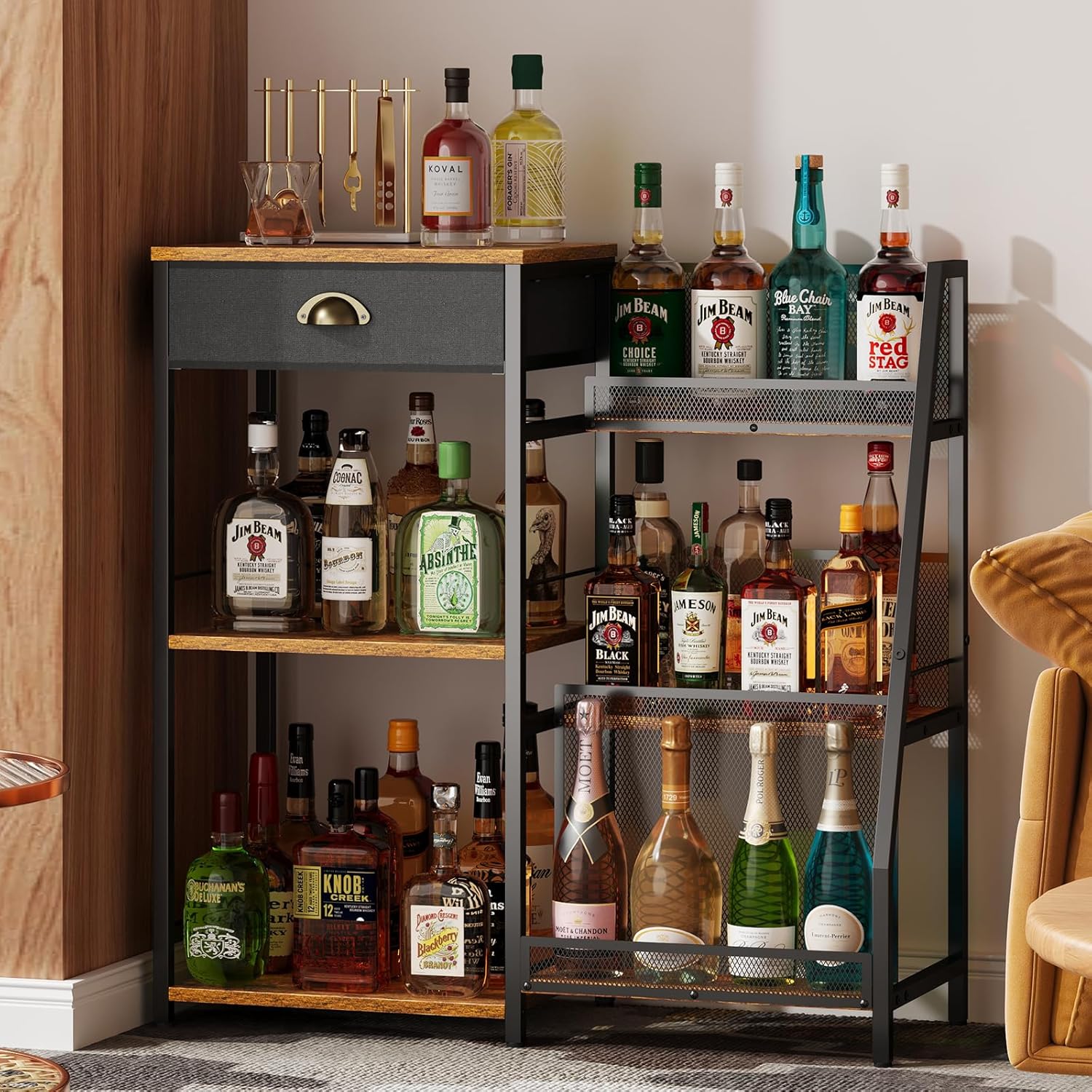 Jakyitvi 3-Tier Freestanding Wine Cabinet with Drawer