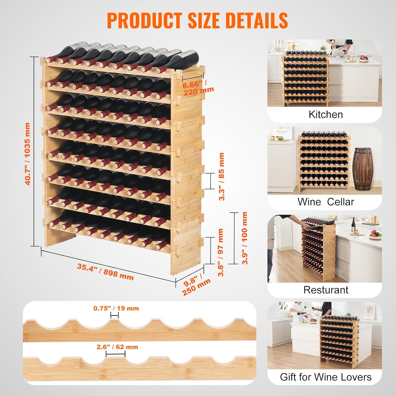 VEVOR Modular Freestanding Wine Rack 72 Bottles