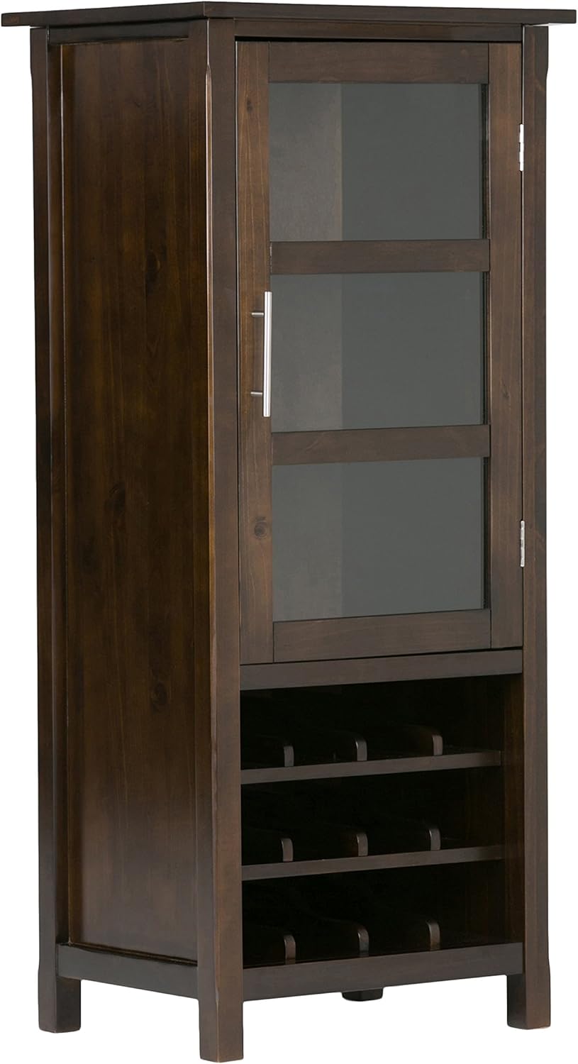 SIMPLIHOME Avalon 12-Bottle Wood Wine Rack Cabinet in Dark Tobacco Brown