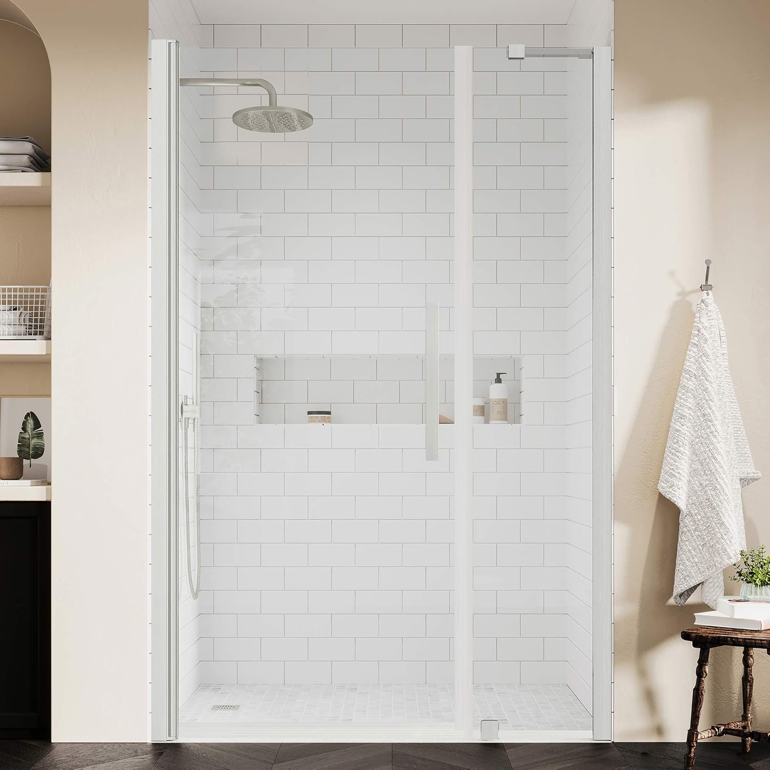 OVE Decors Frameless Pivot Shower Door Satin Nickel