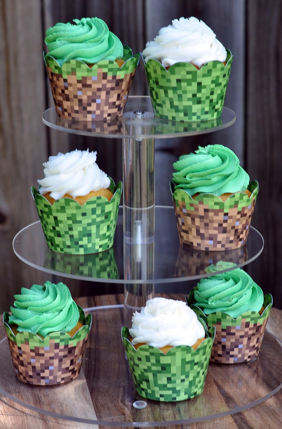 Pixel Grass Cupcake Wrappers Set of 24 for Boys Birthday