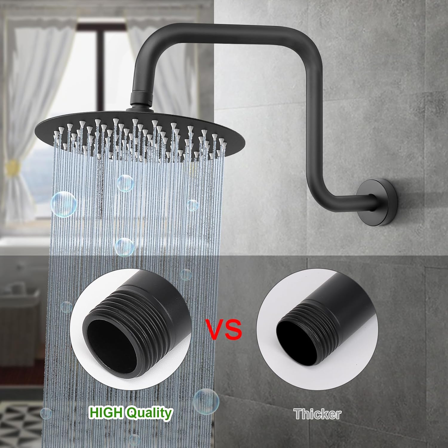 HarJue S Shaped Shower Arm 13 Inch Z-S Shape Matte Black
