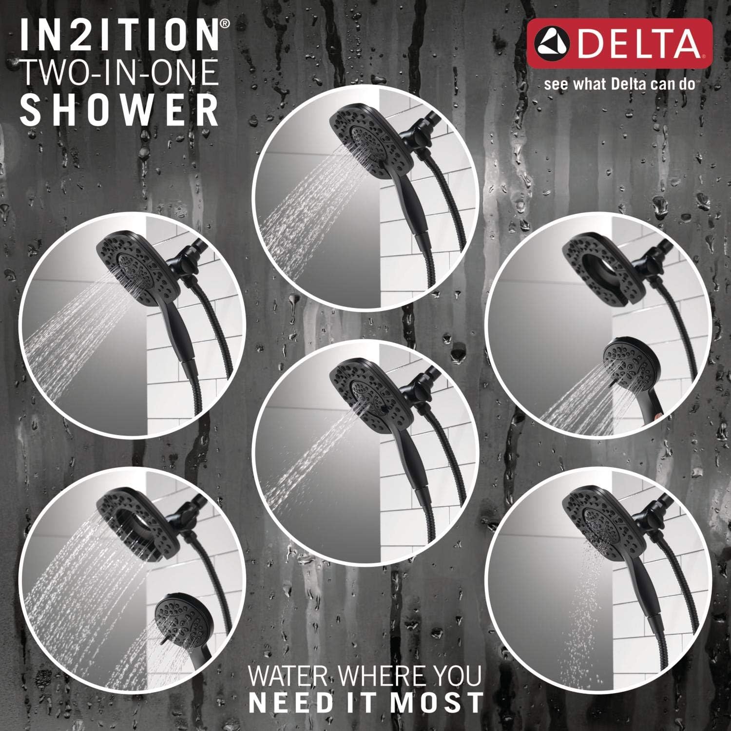 Delta 4-Spray In2ition Dual Shower Head with Handheld Matte Black