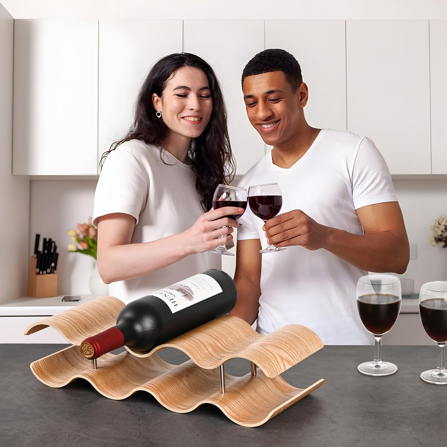 TRUDING 7 Bottle Freestanding Wine Rack with 2 Tiers