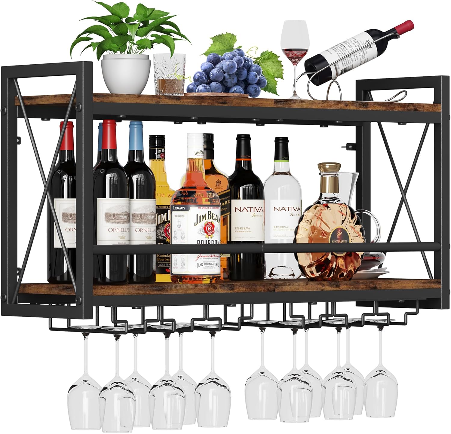 Homeiju Wall Mounted Wine Rack Glass Holder