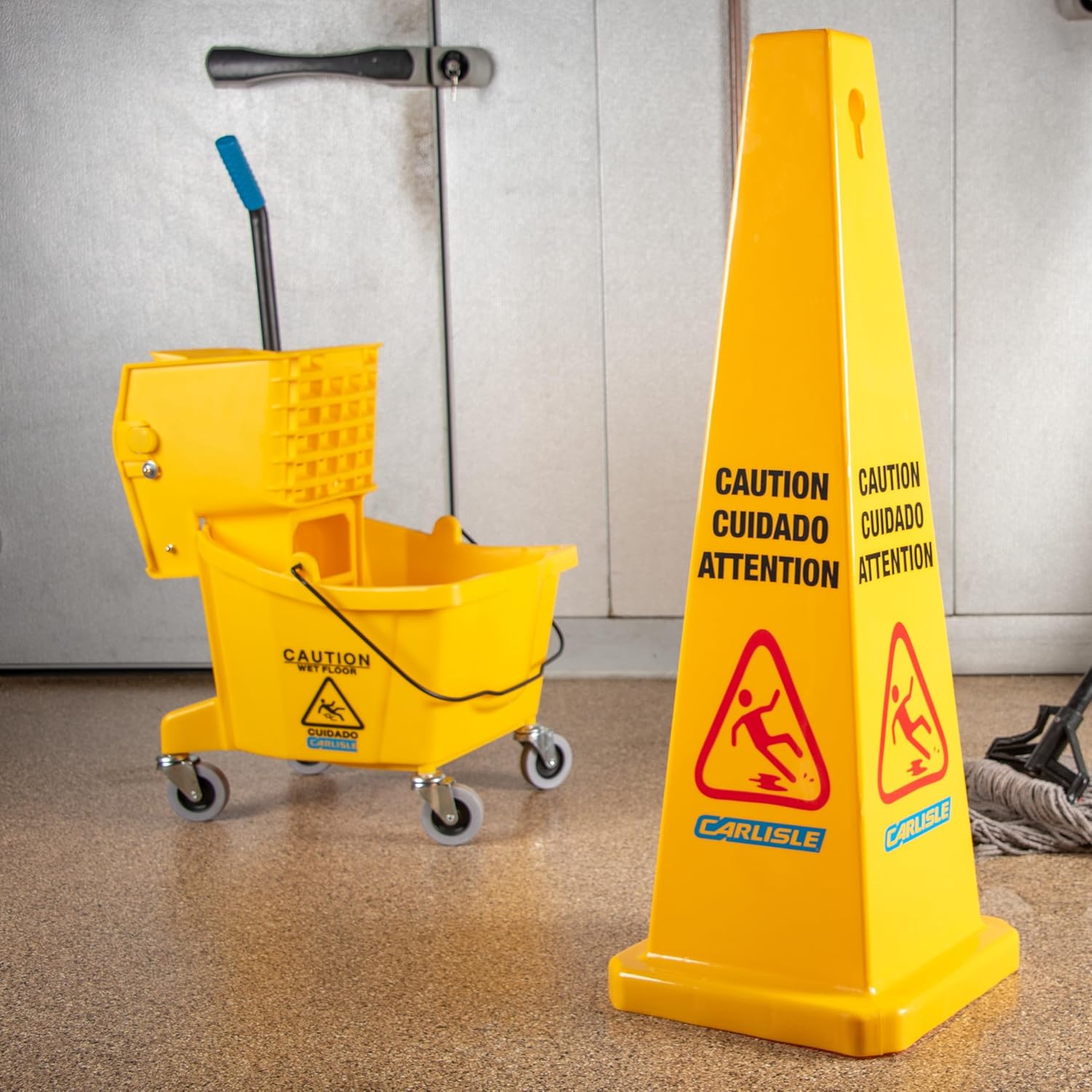 Carlisle 26-Quart Commercial Mop Bucket with Side-Press Wringer Durable Yellow