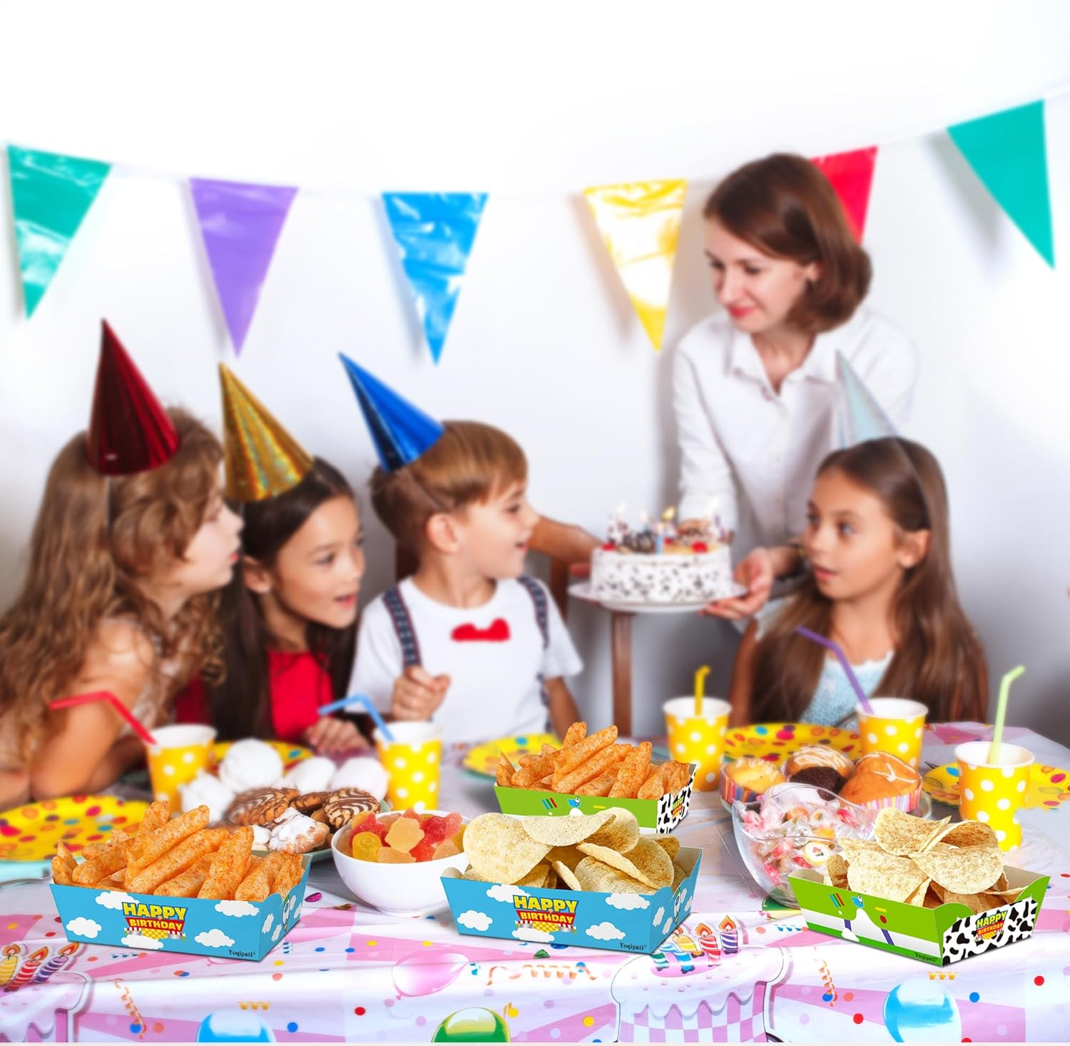 24 Pcs Cartoon Story Paper Food Trays Birthday Party Supplies