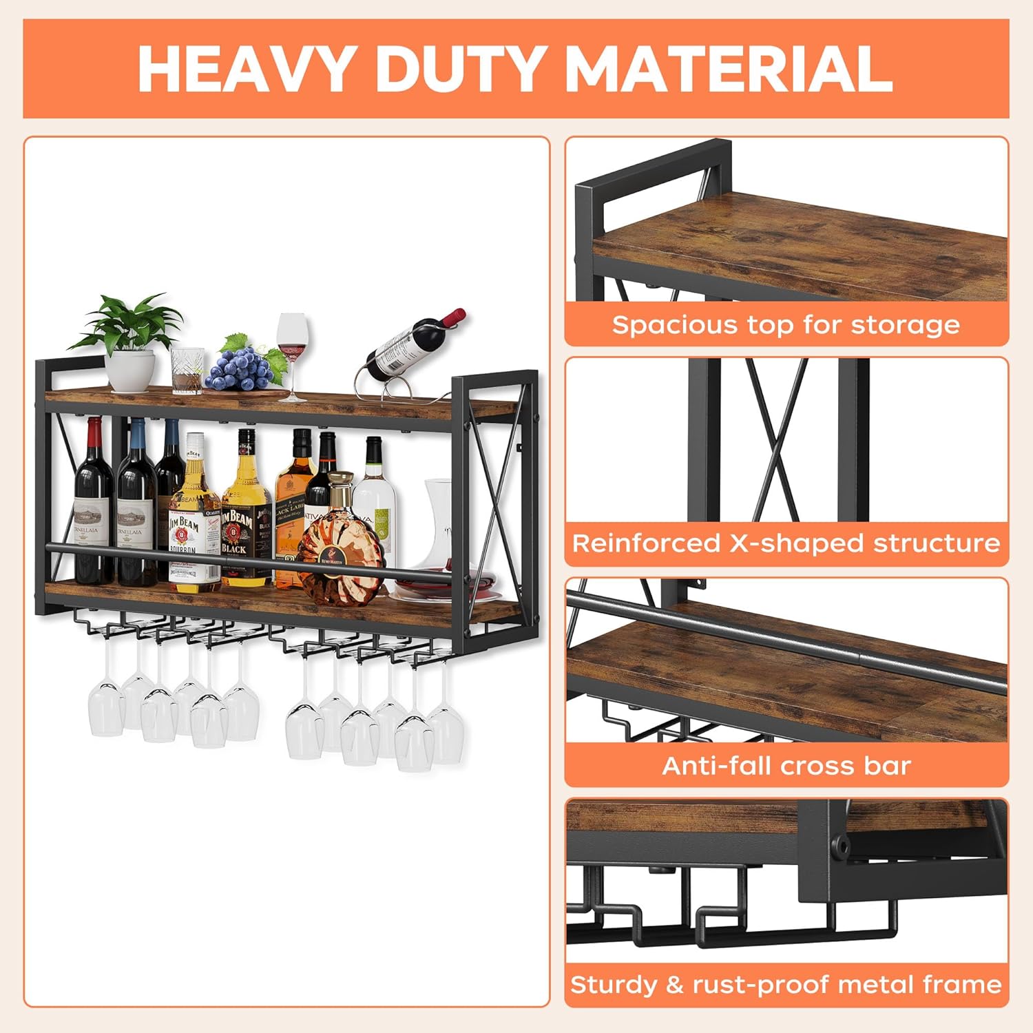 Homeiju Wall Mounted Wine Rack Glass Holder
