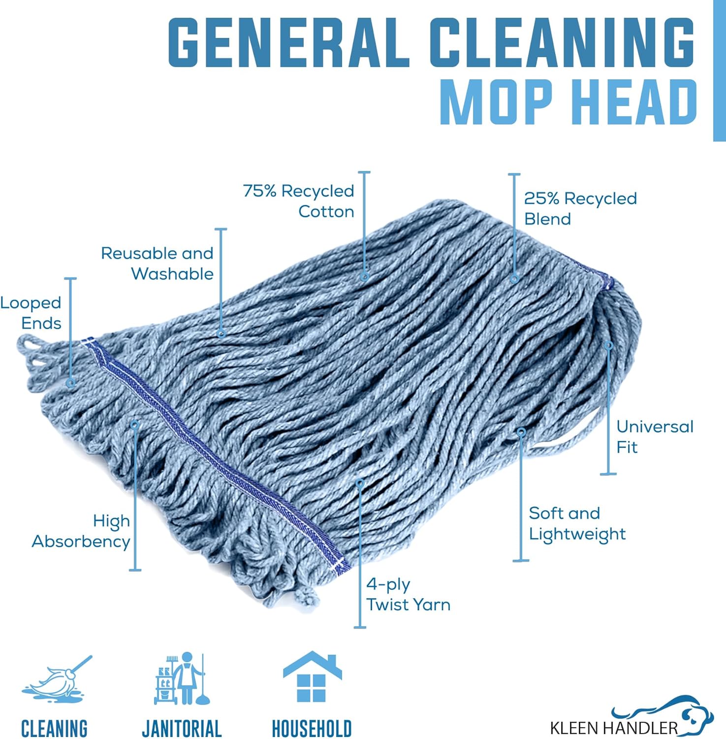 KLEEN HANDLER Heavy Duty Mop Head Replacement - Case of 24
