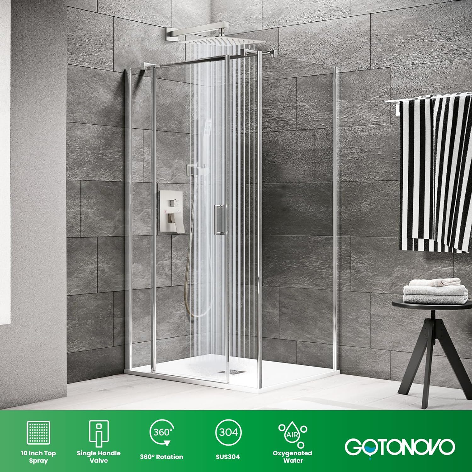 gotonovo Rain Shower Head and Handle Set with Pressure Balancing Valve