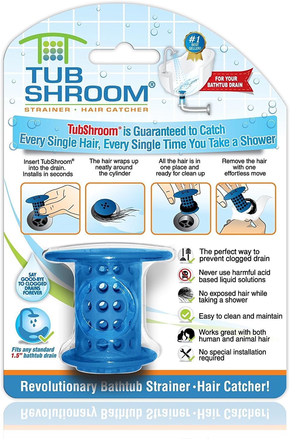 TubShroom Drain Protector Hair Catcher Blue