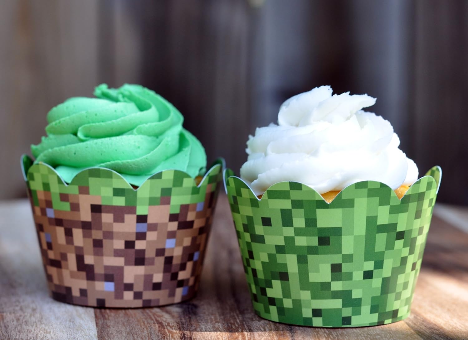 Pixel Grass Cupcake Wrappers Set of 24 for Boys Birthday