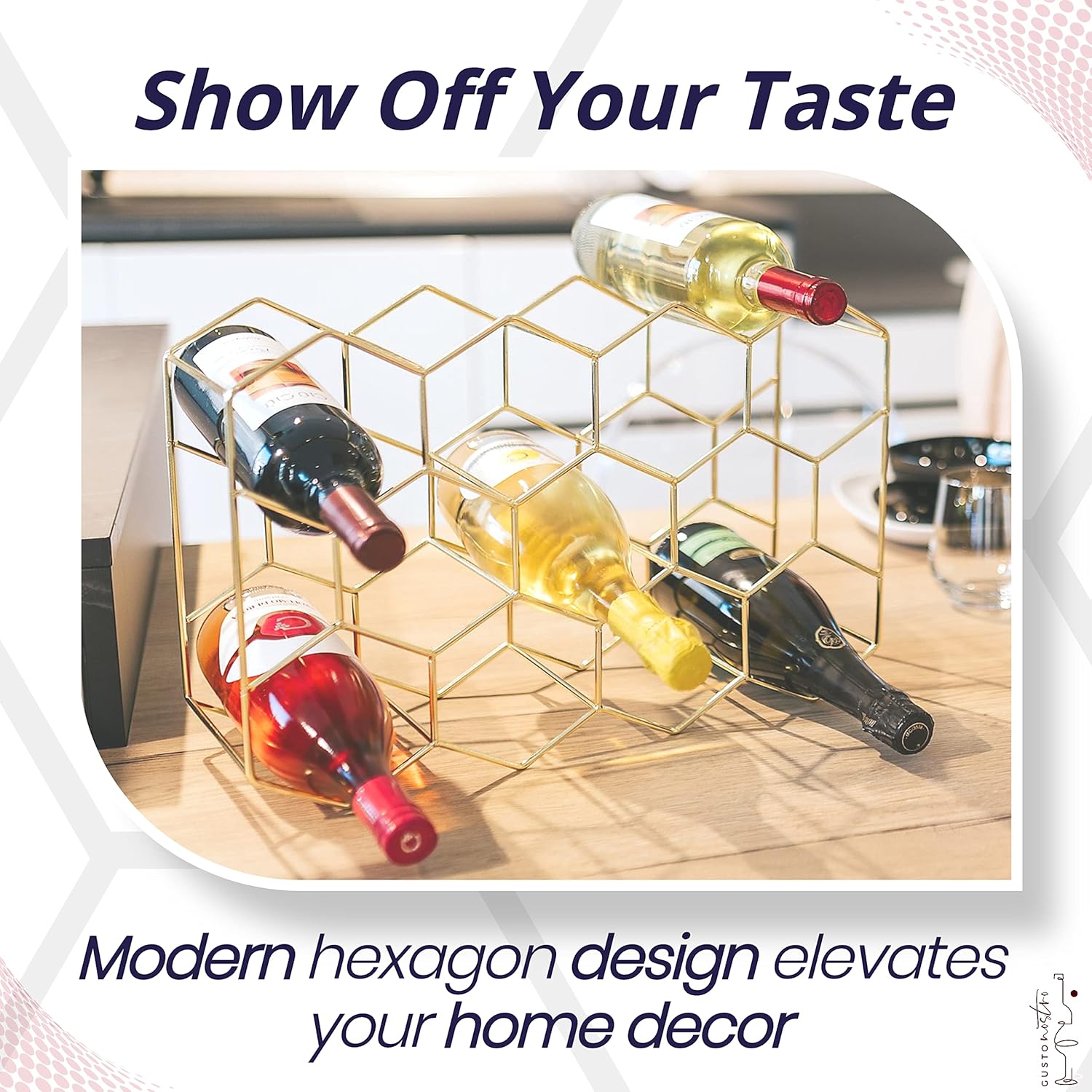 Gusto Nostro 14 Bottle Tabletop Wine Rack - Gold Metal 3 Tier Modern Design