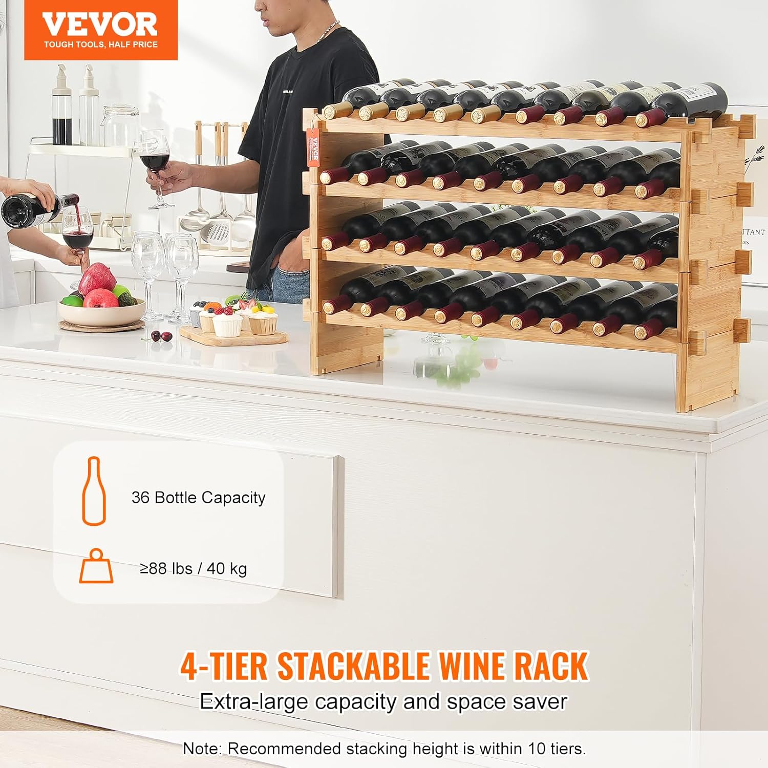 VEVOR 36-Bottle Freestanding Bamboo Wine Rack
