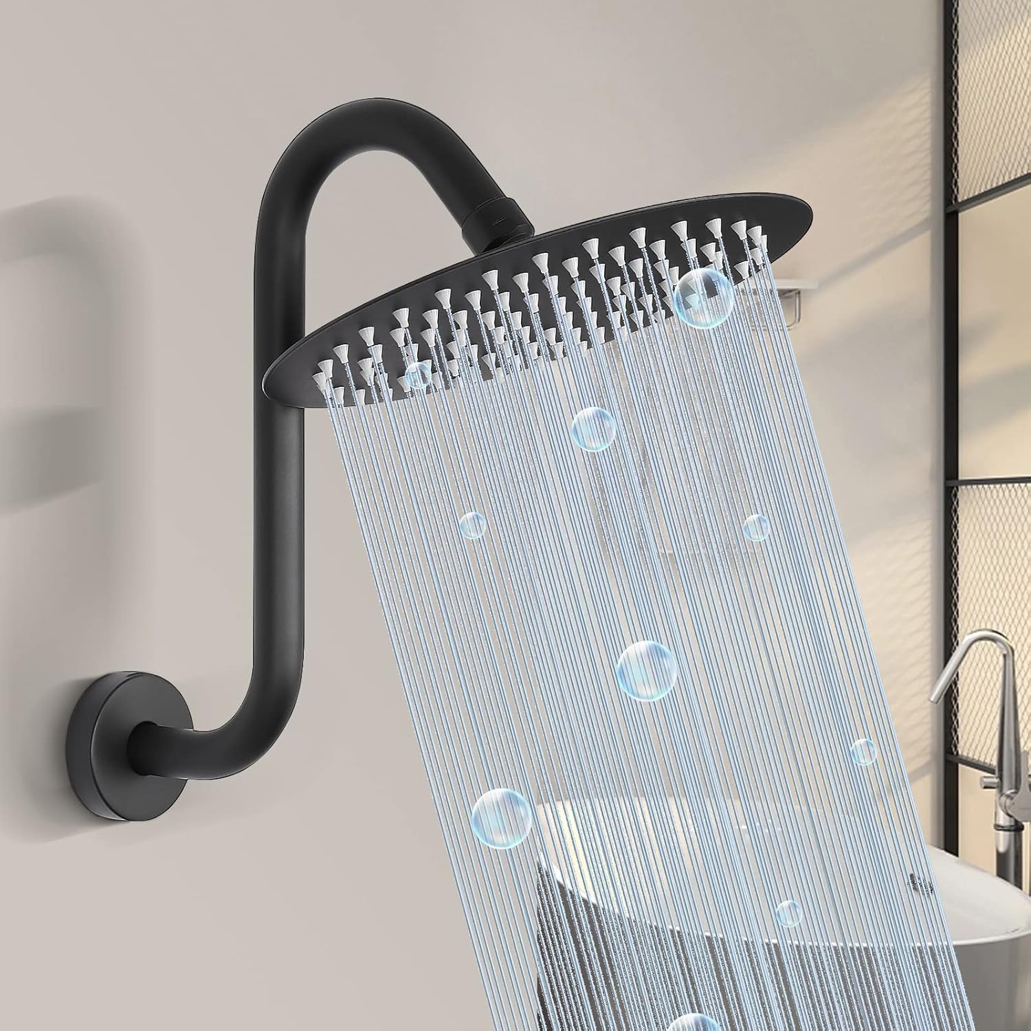 HarJue S Shaped Shower Arm 10 Inch Matte Black