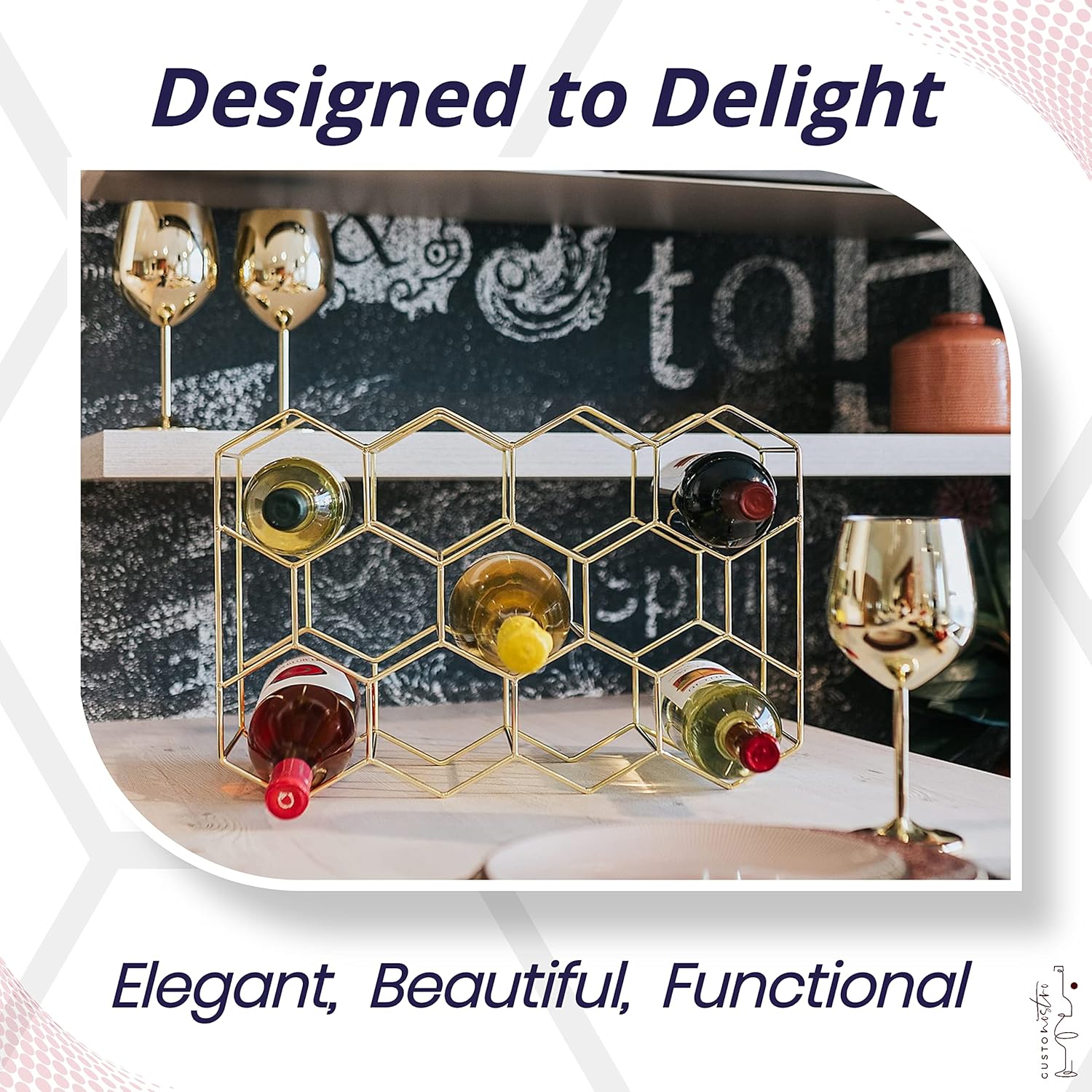 Gusto Nostro 14 Bottle Tabletop Wine Rack - Gold Metal 3 Tier Modern Design