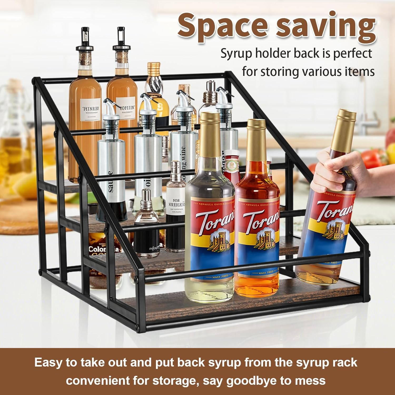 Coffee Syrup Organizer Rack with 4 Tiers for Kitchen and Bar