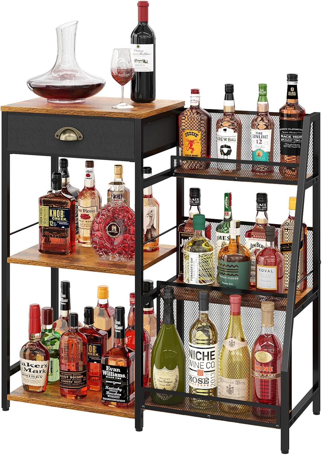 Jakyitvi 3-Tier Freestanding Wine Cabinet with Drawer