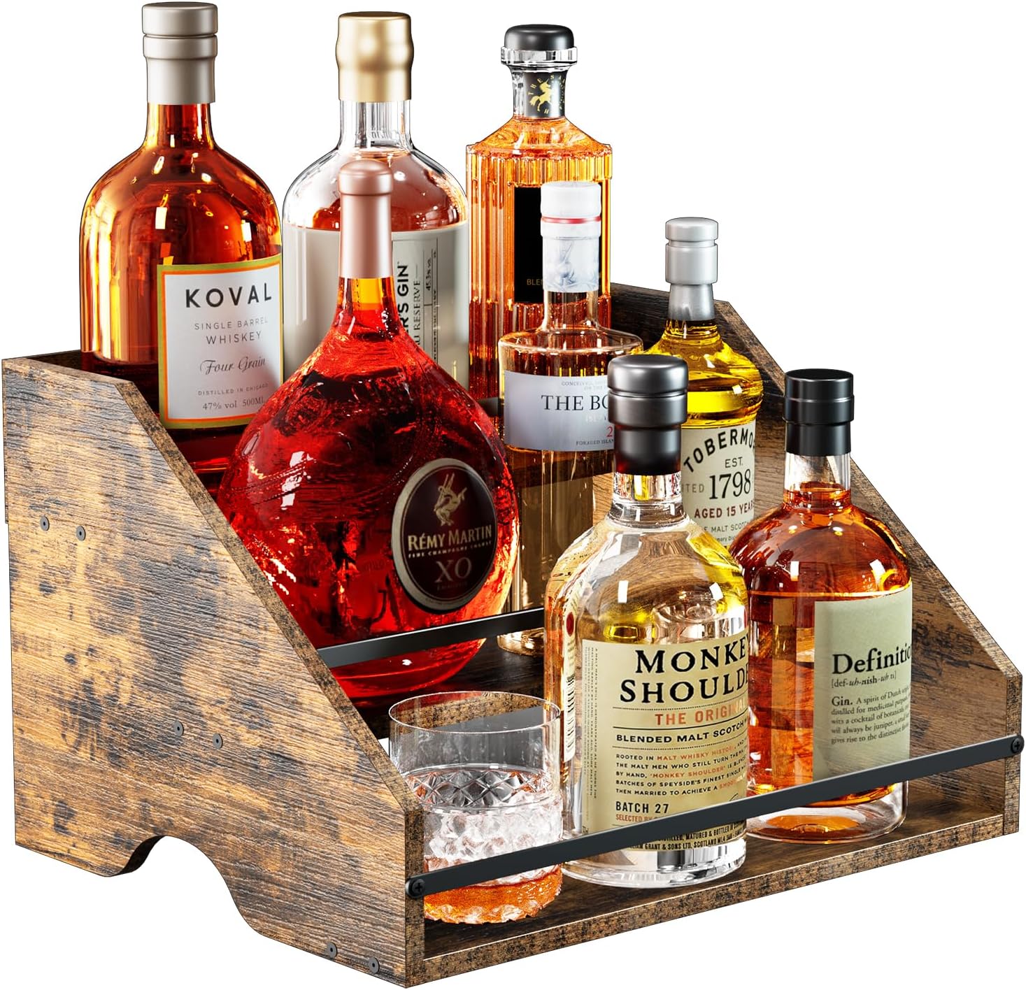 Nuovoware Wooden Liquor Wine Rack with 3 Steps