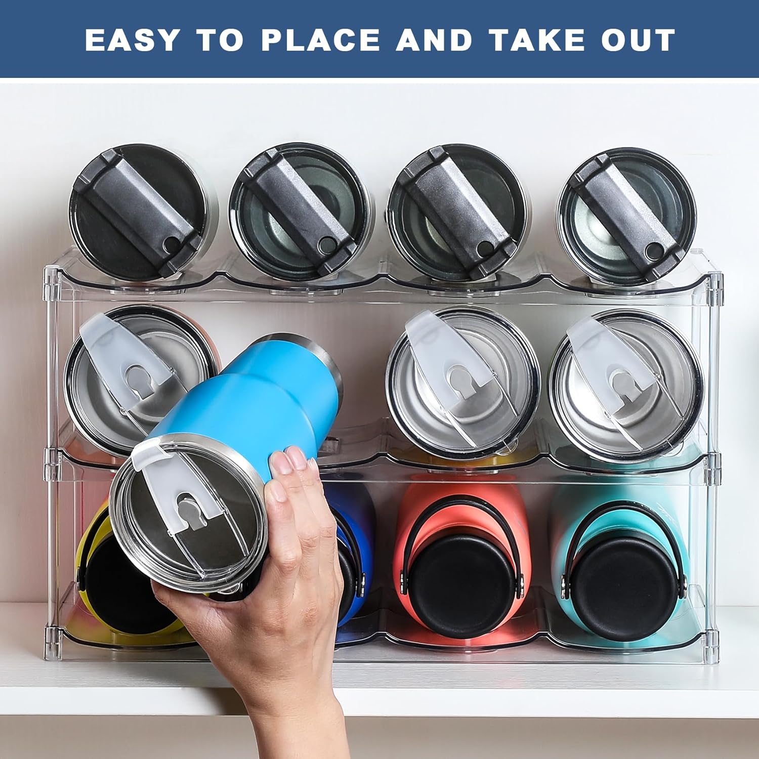 3 Tier Stackable Water Bottle Organizer - 12 Cup Holder for Large Bottles
