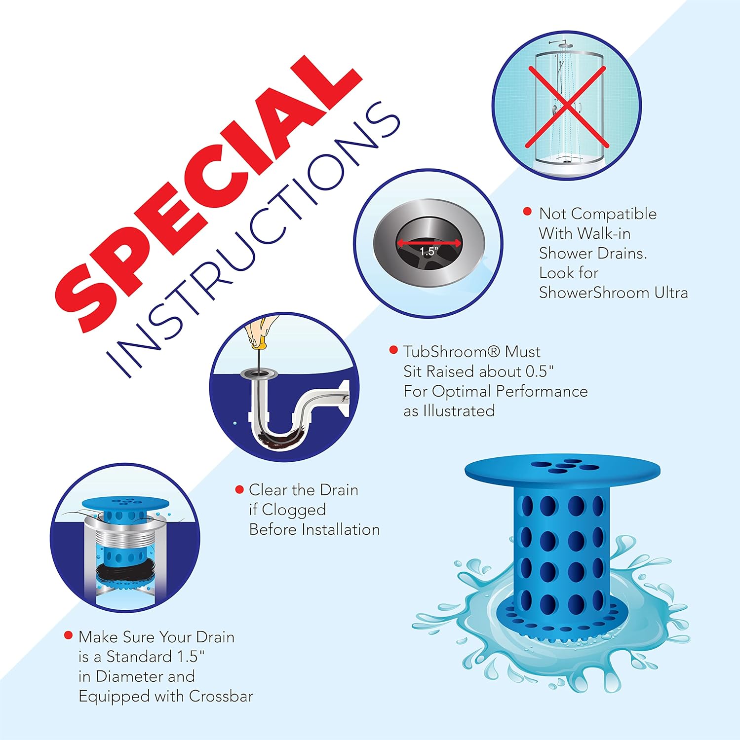 TubShroom Drain Protector Hair Catcher Blue