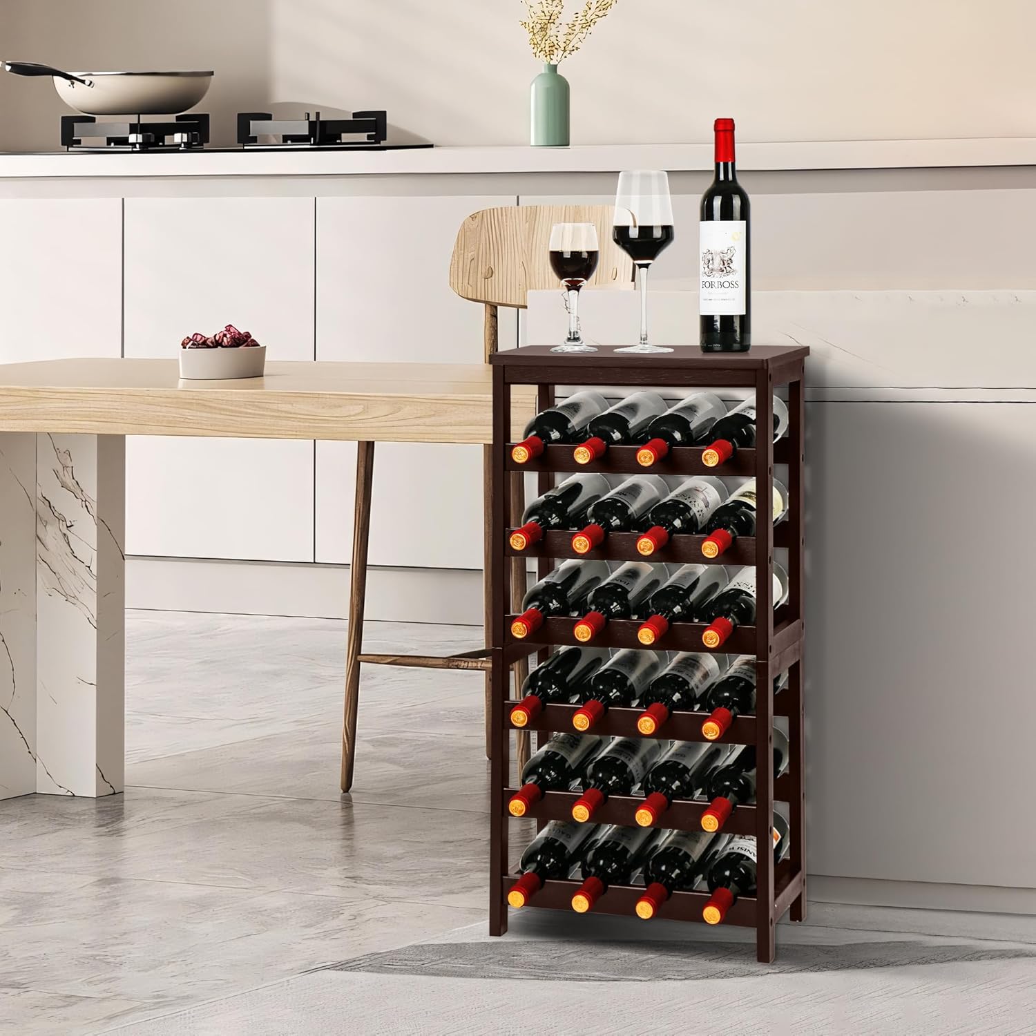VASMIA 6-Tier Bamboo Wine Rack for 24 Bottles