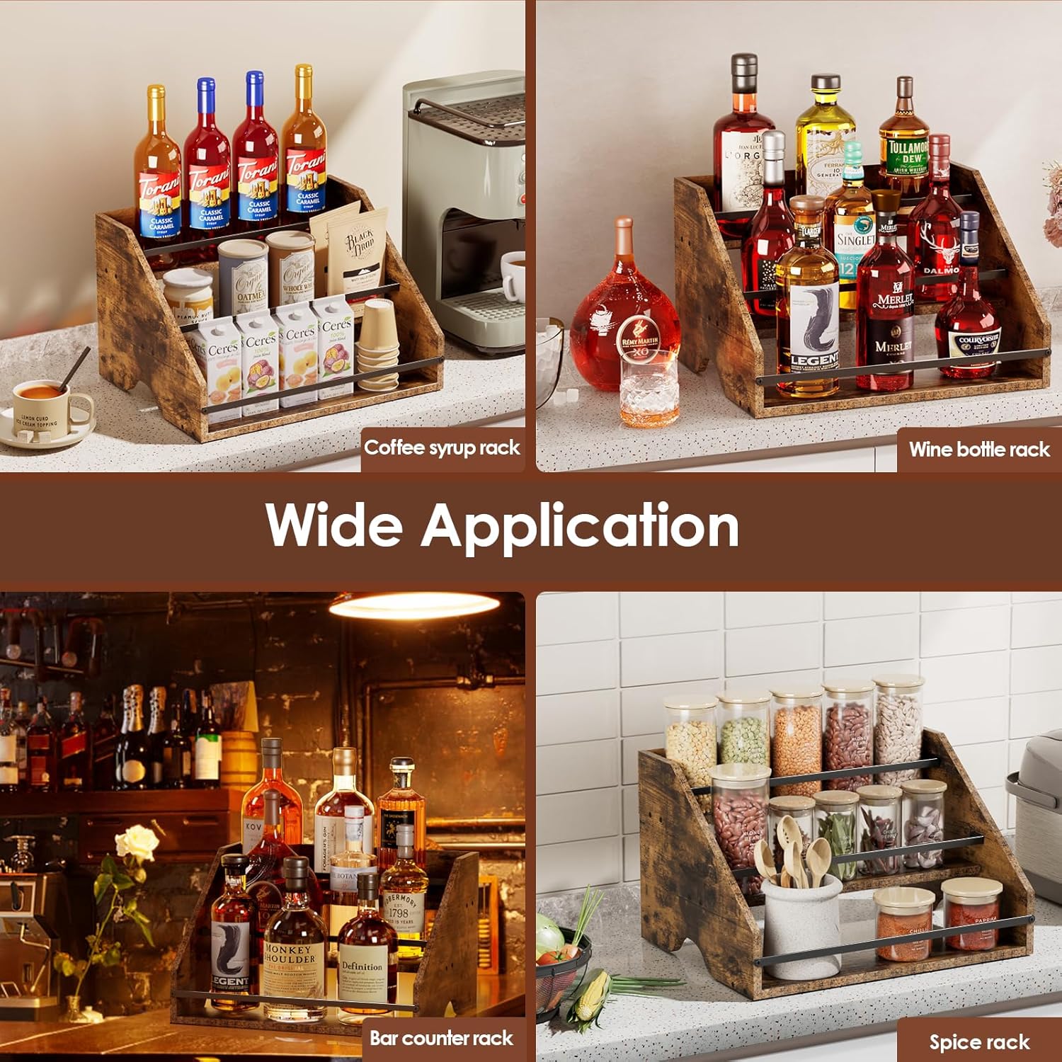 Nuovoware Wooden Liquor Wine Rack with 3 Steps