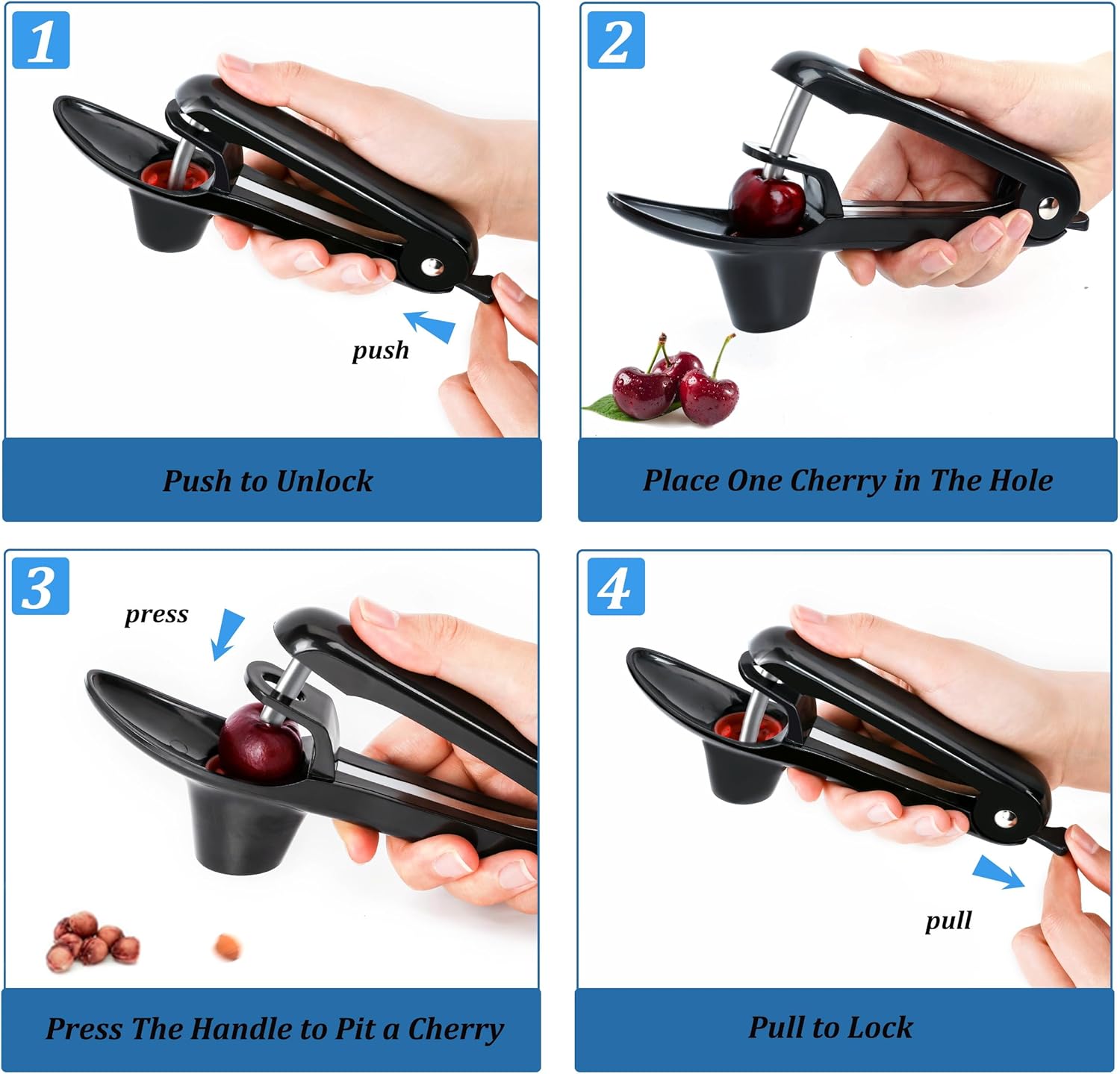 Cherry Pitter Tool with Rebound Design Black