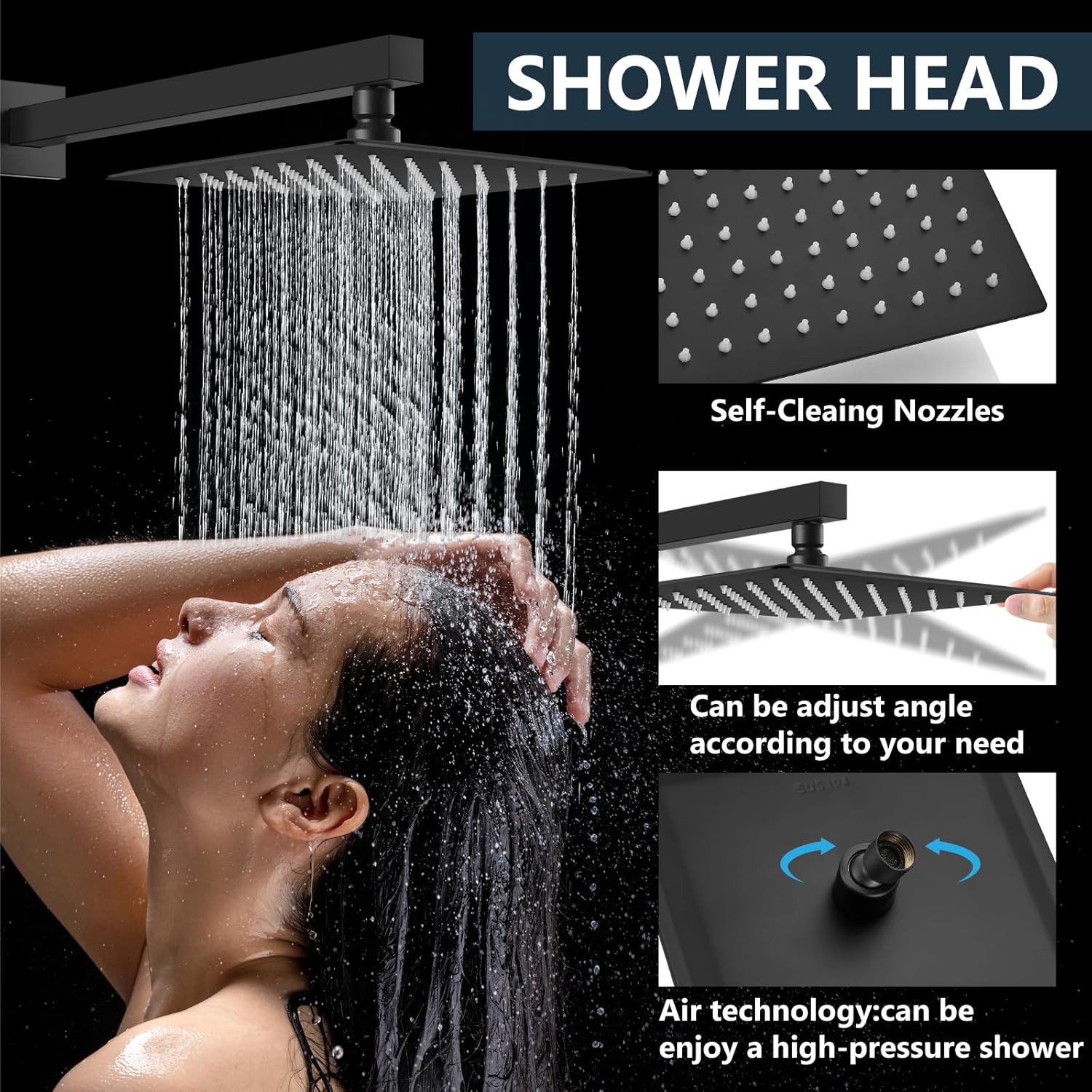 Aolemi Matte Black 8 Inch Wall Mount Shower Head Set