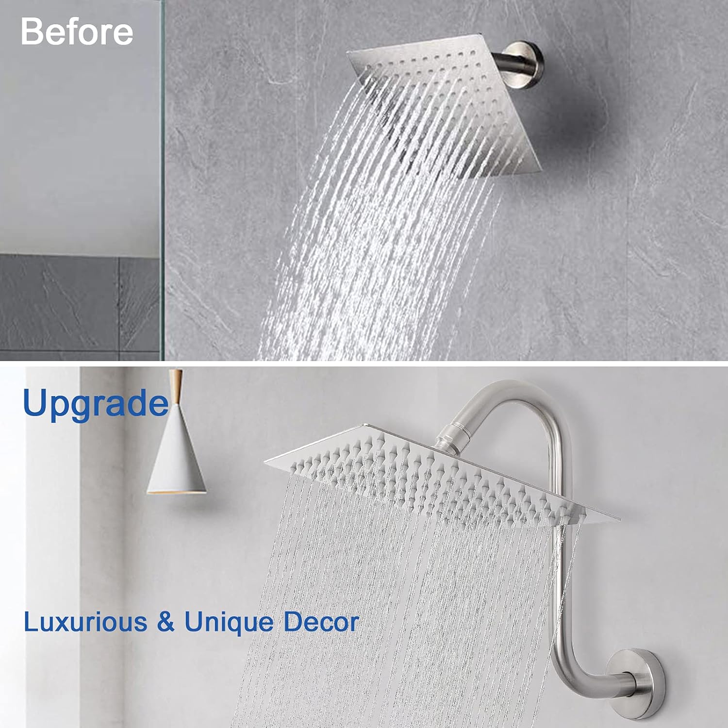 NearMoon S-Shaped Shower Head Riser 12 Inch Brushed Nickel 2 Pack
