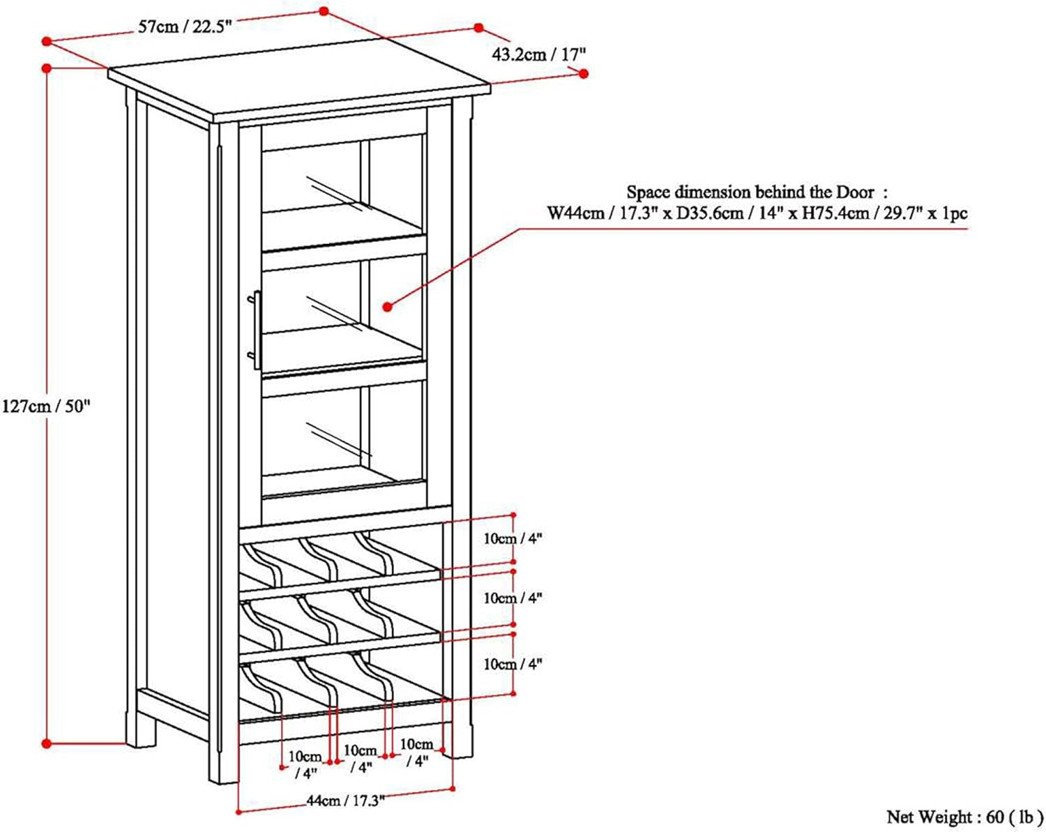SIMPLIHOME Avalon 12-Bottle Wood Wine Rack Cabinet in Dark Tobacco Brown