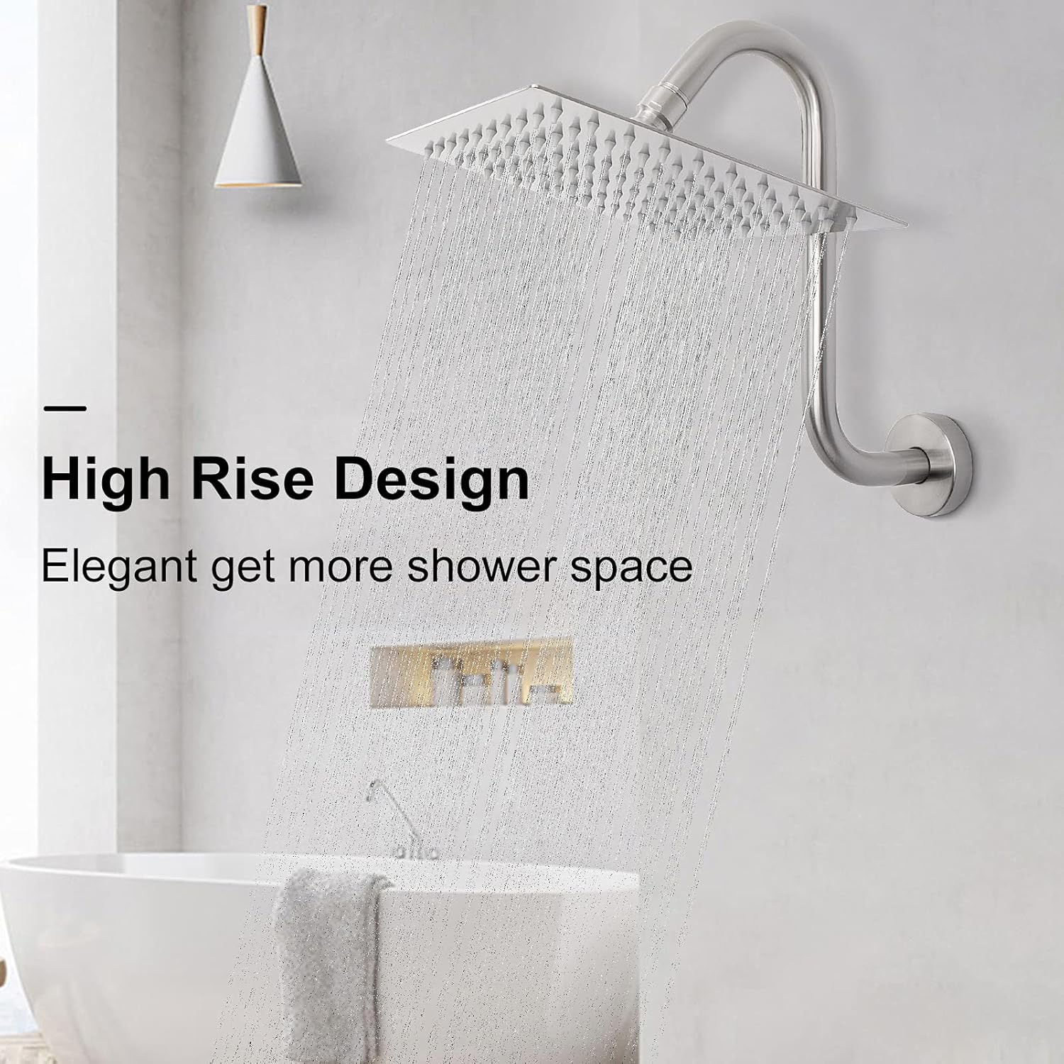 NearMoon S-Shaped Shower Head Riser 12 Inch Brushed Nickel 2 Pack