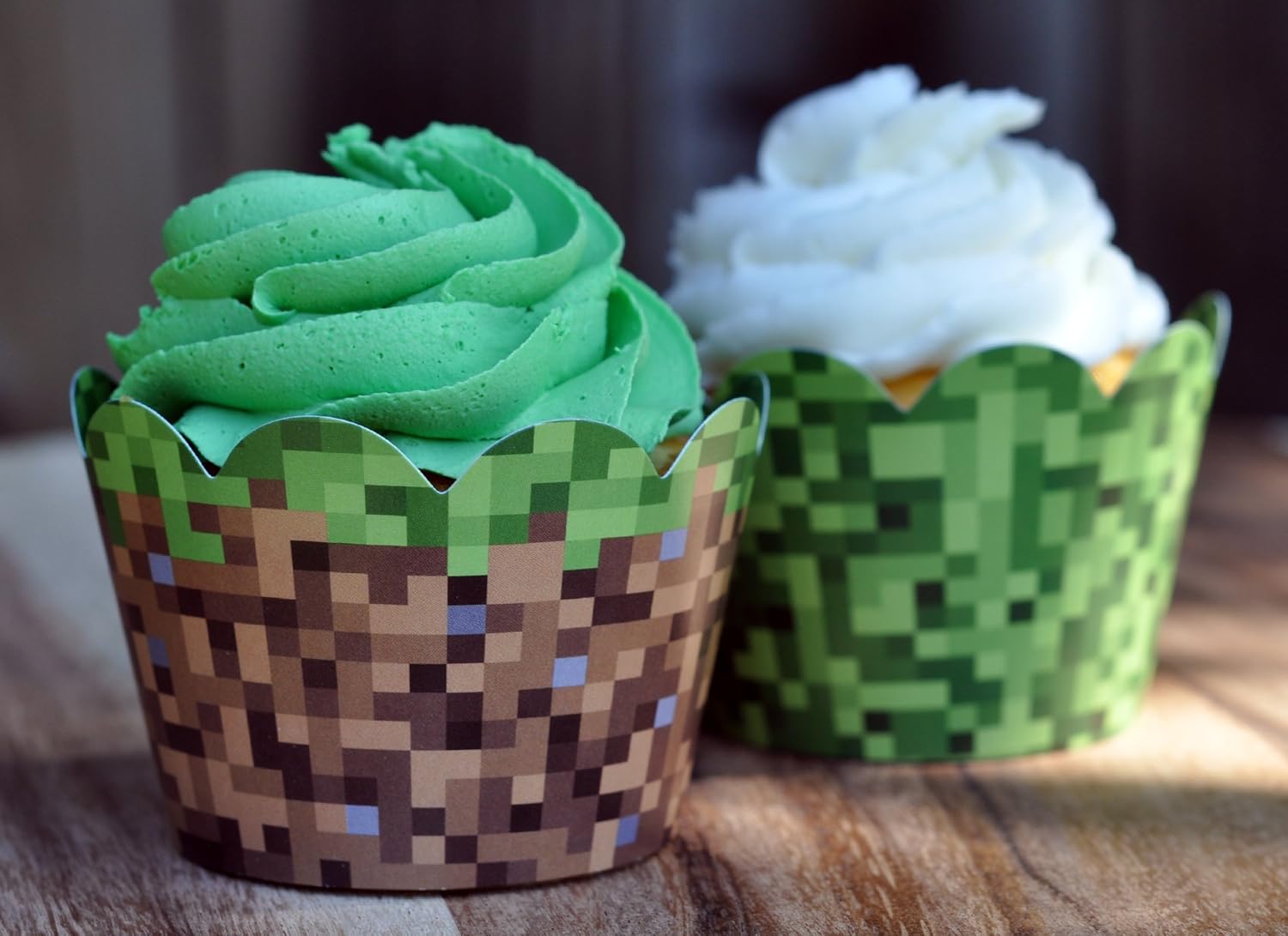 Pixel Grass Cupcake Wrappers Set of 24 for Boys Birthday