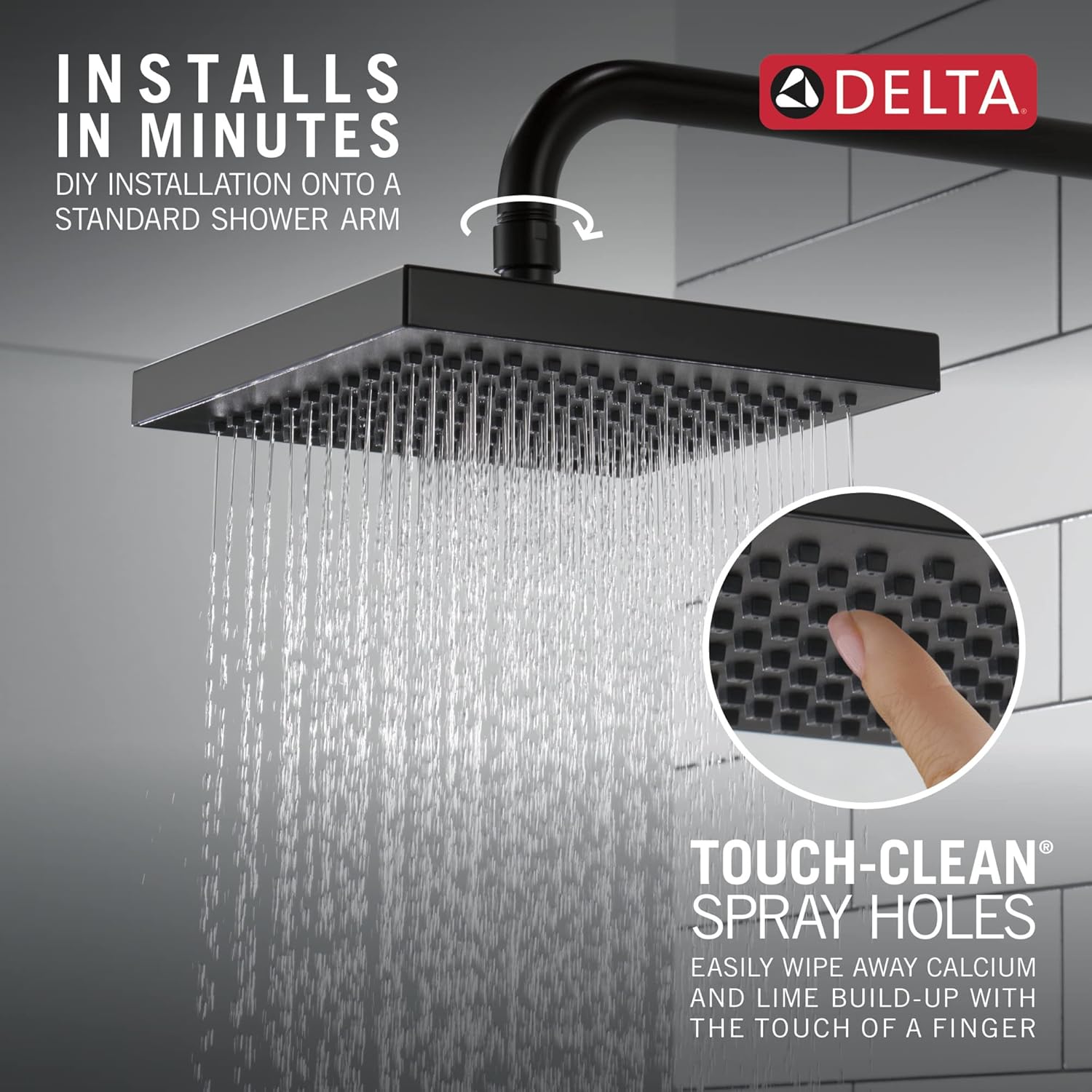 Delta Rain Shower Head Black Matte Square