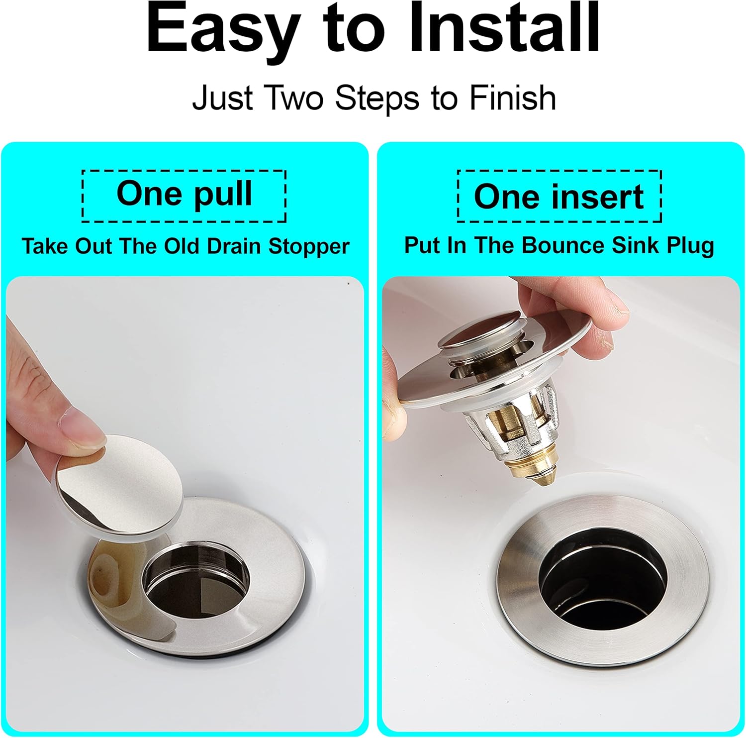 Universal Sink Stopper - Brushed Nickel Drain Plug with Anti-Clogging Strainer