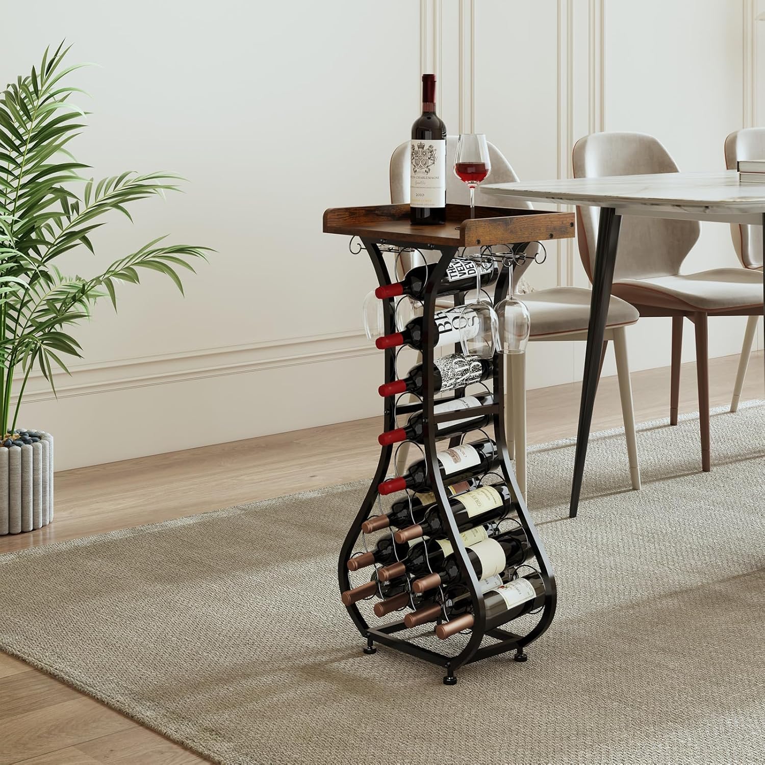 X-cosrack Freestanding Wine Rack with 14 Bottle Capacity and Glass Holder
