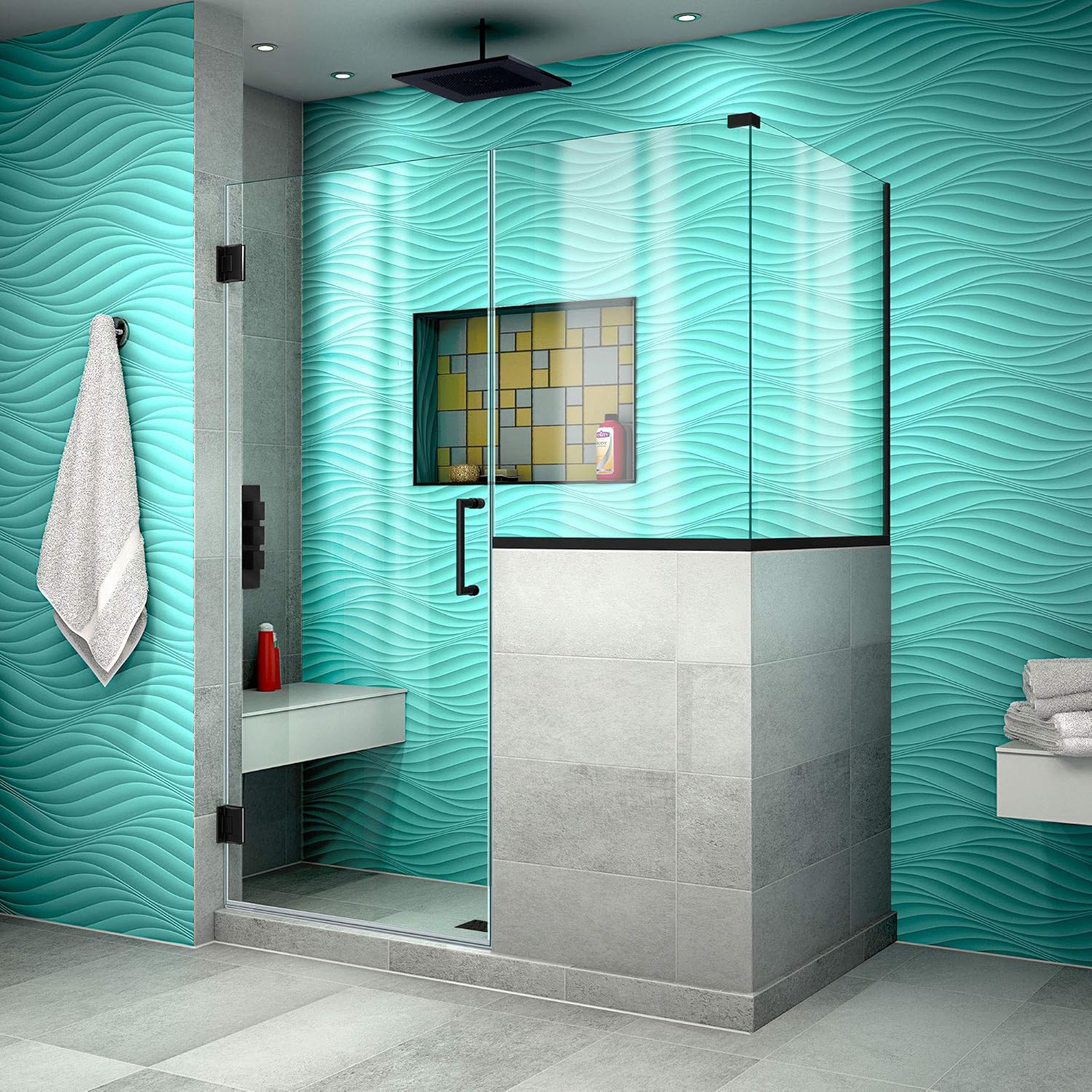 DreamLine Frameless Hinged Shower Door in Satin Black 47x36375x72