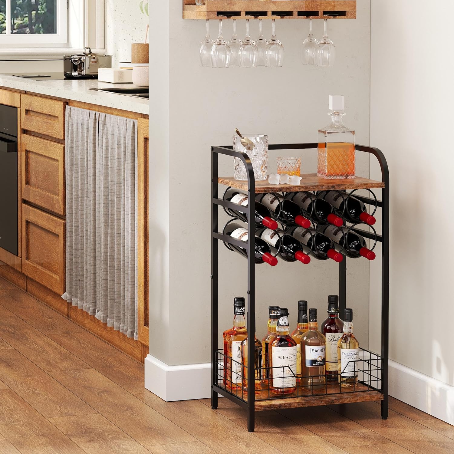 Bosimeca 3-Tier Wine Bar Table with 8-Bottle Rack