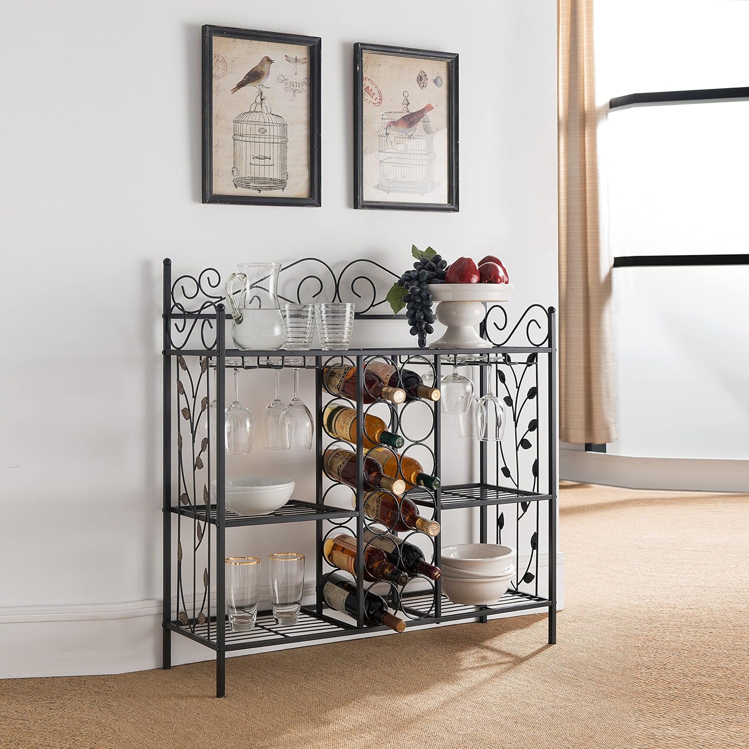 Kings Brand Wine Rack Table with Glass Holder