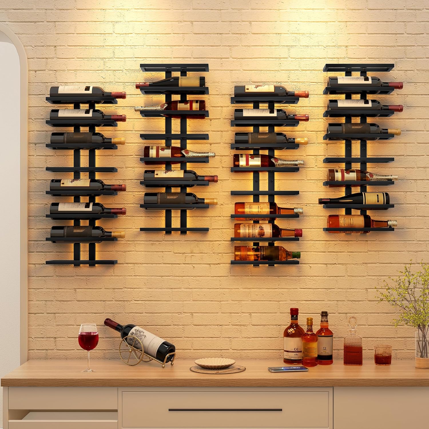 Hoctieon 2-Set 8 Tier Wall Wine Rack 16 Tiers Black