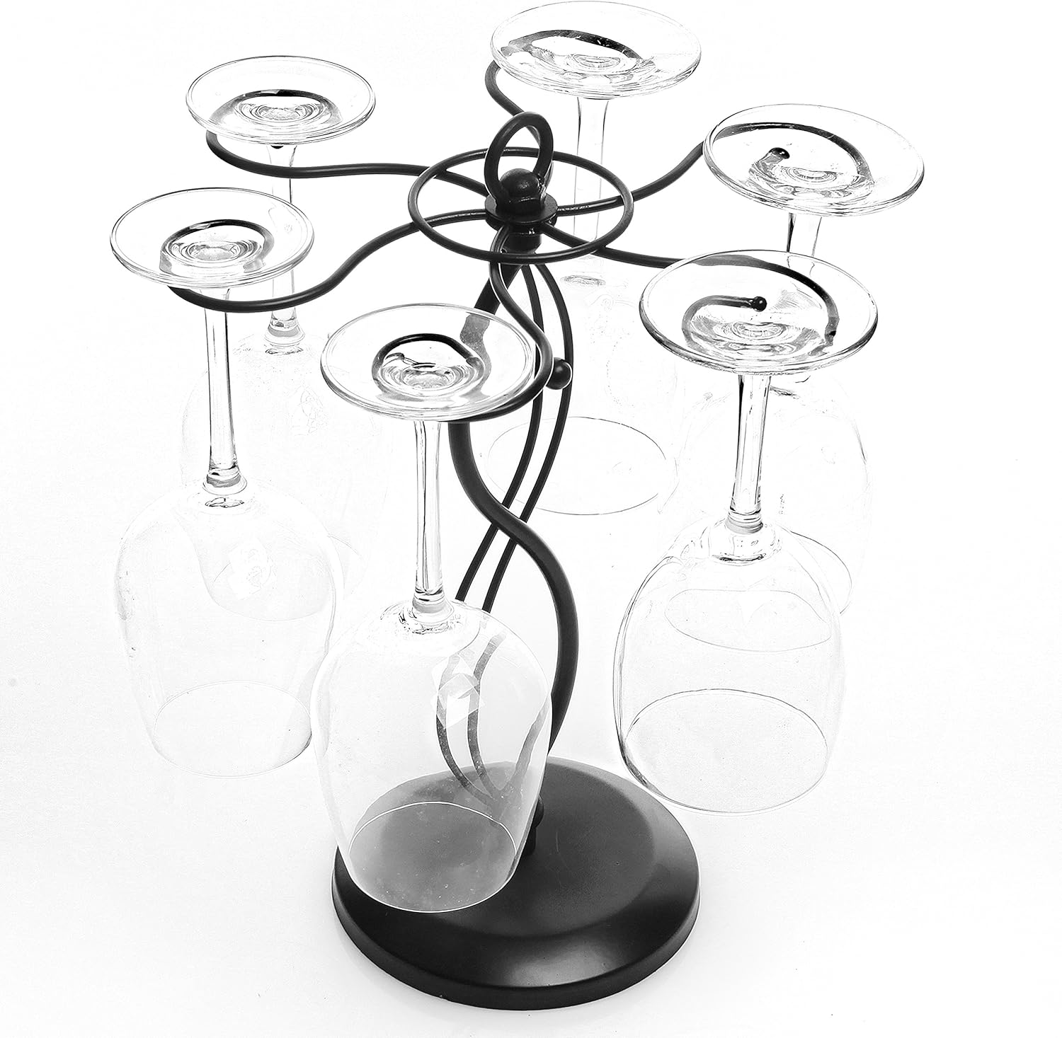 MyGift 6-Hook Rotating Wine Glass Rack - Black Metal