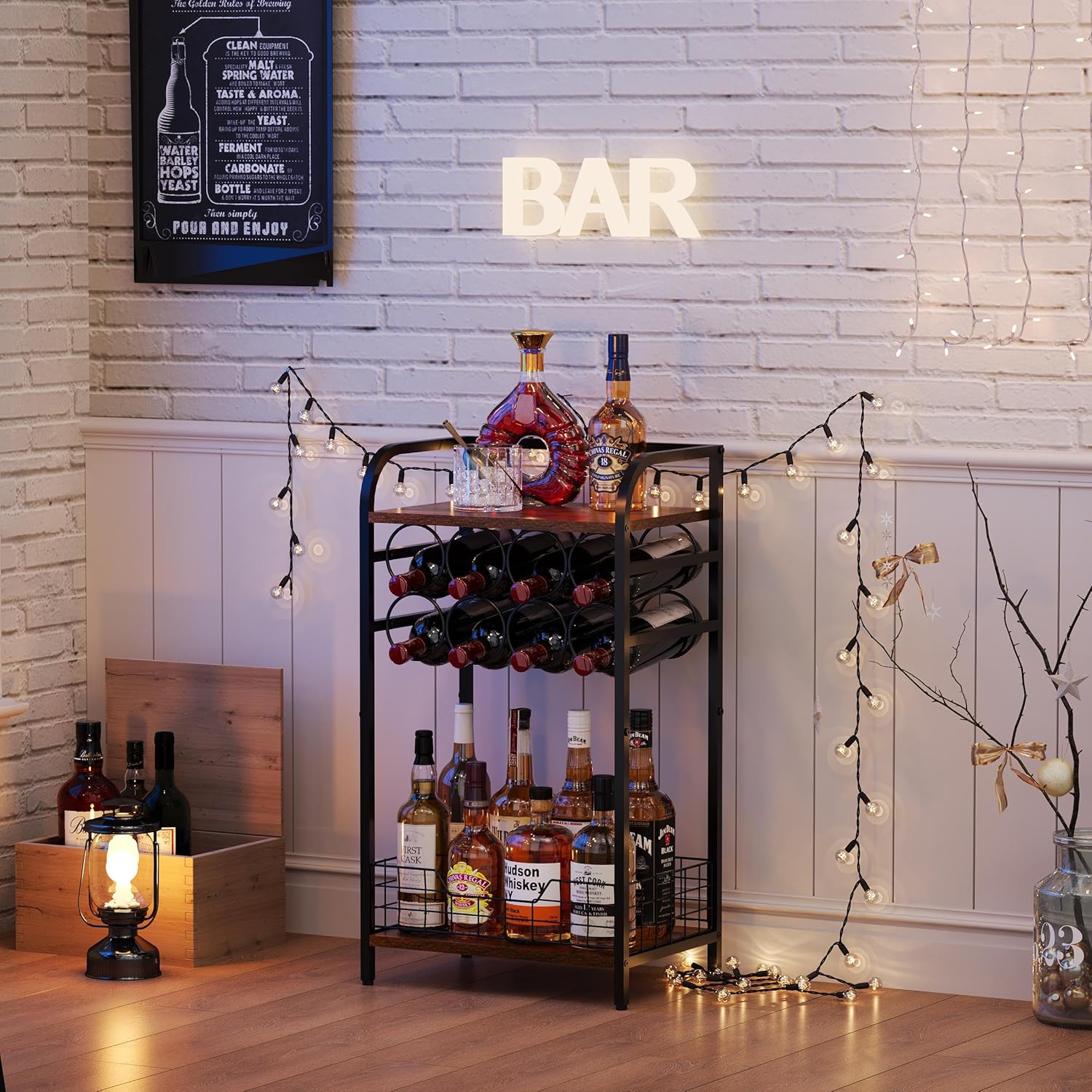 Bosimeca 3-Tier Wine Bar Table with 8-Bottle Rack