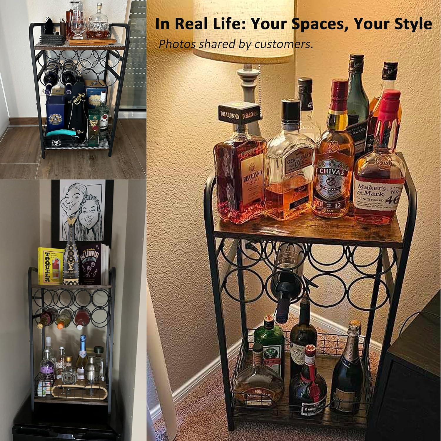 Bosimeca 3-Tier Wine Bar Table with 8-Bottle Rack