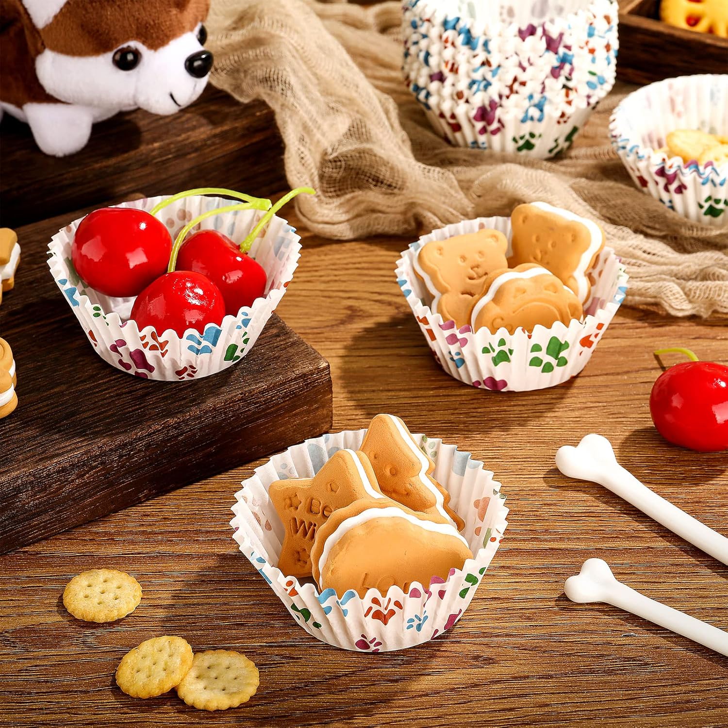 200 Pcs Paw Bone Cupcake Liners Multi Color