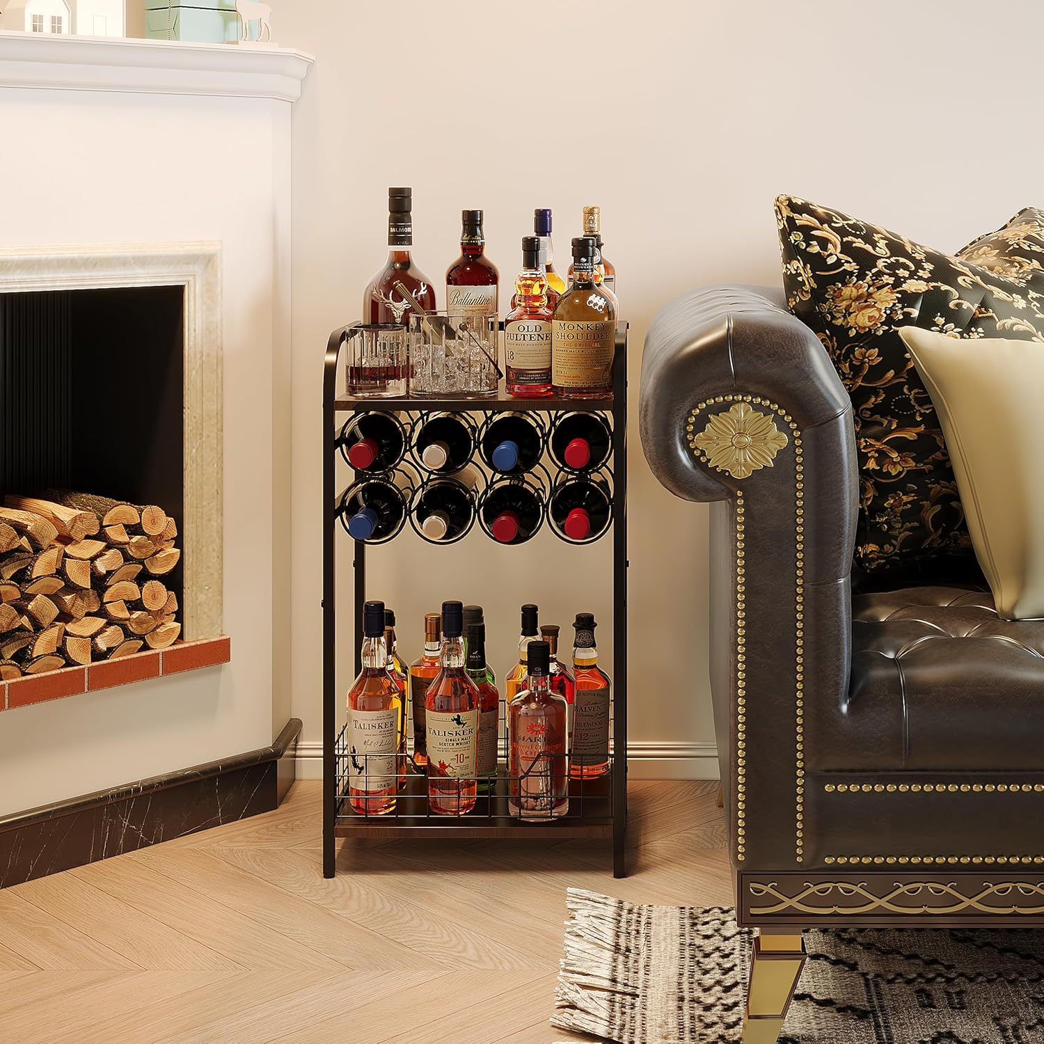 Bosimeca 3-Tier Wine Bar Table with 8-Bottle Rack
