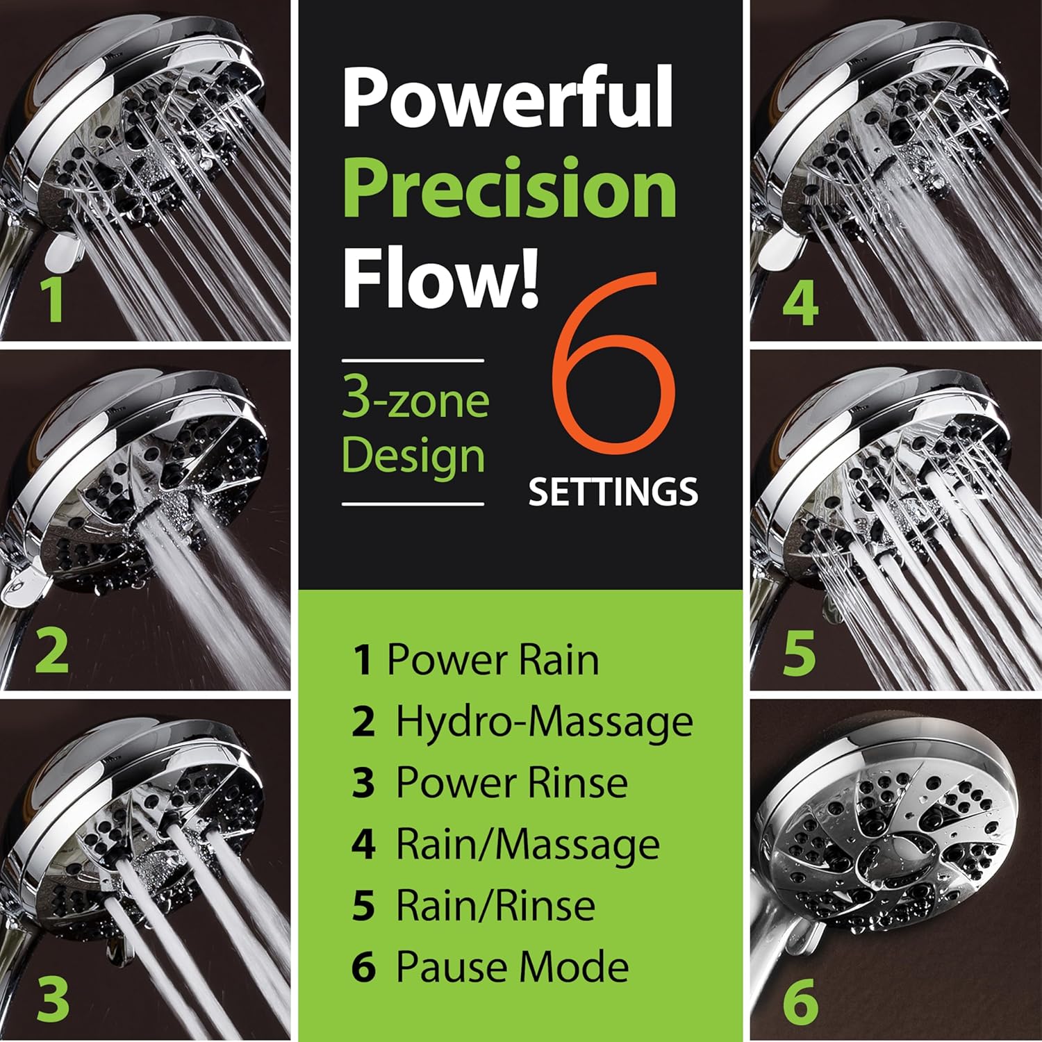 AquaDance High Pressure Handheld Shower with 6 Settings and 5ft Hose