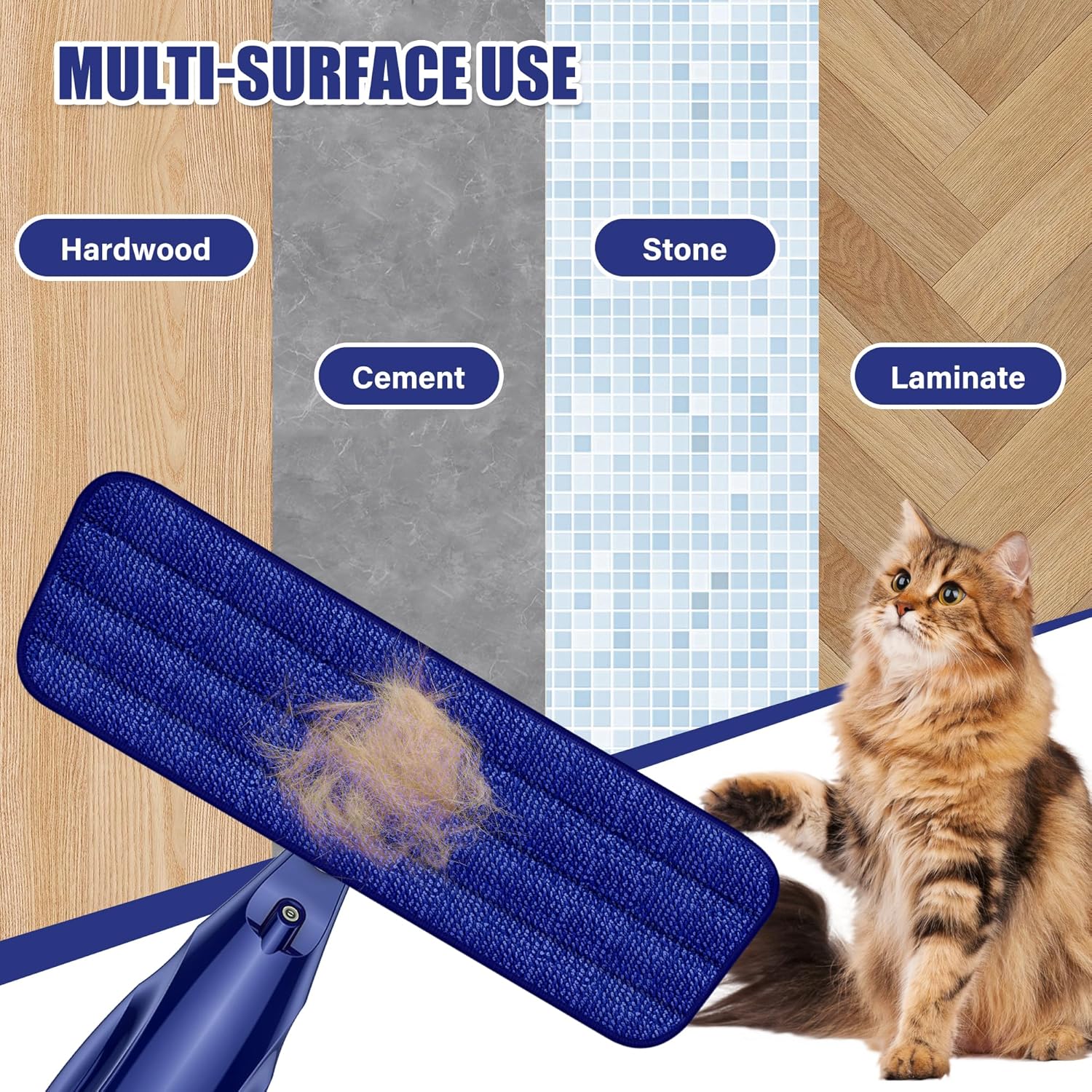 EXEGO Spray Mop with 3 Reusable Pads for Multi-Surface Cleaning